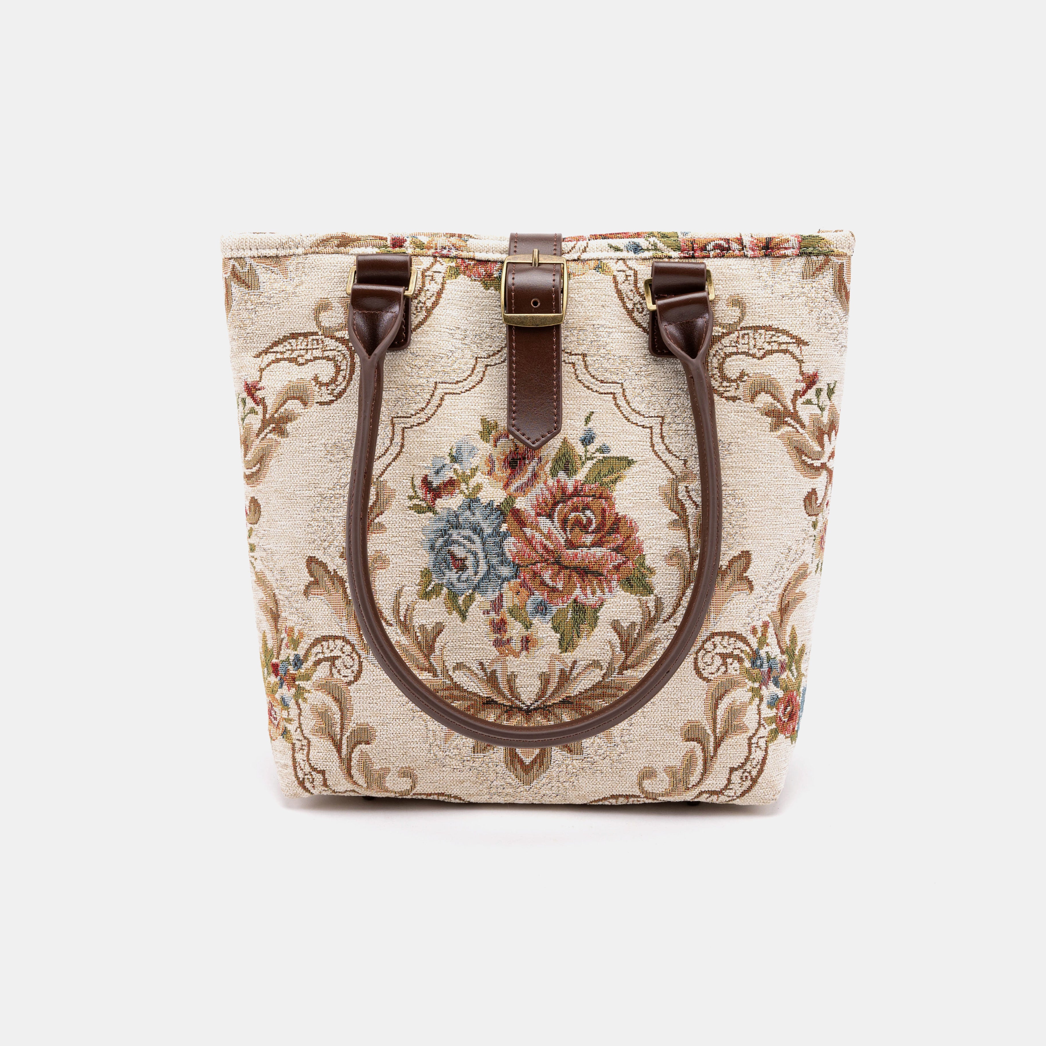 Floral Cream Everyday Tote with shoulder strap