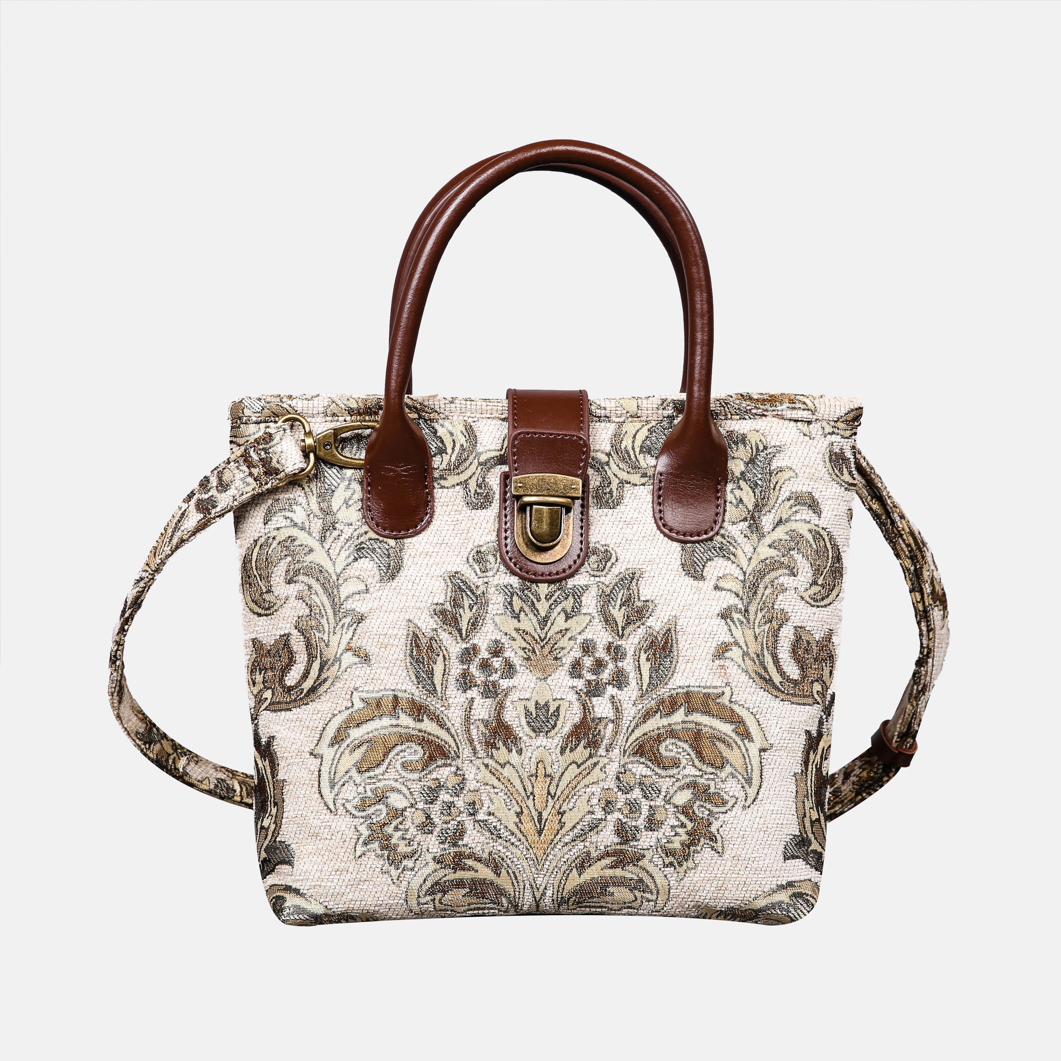 Victorian Blossom Cream-Gold Tuck Lock Carpet Satchel carpet bag MCW Handmade