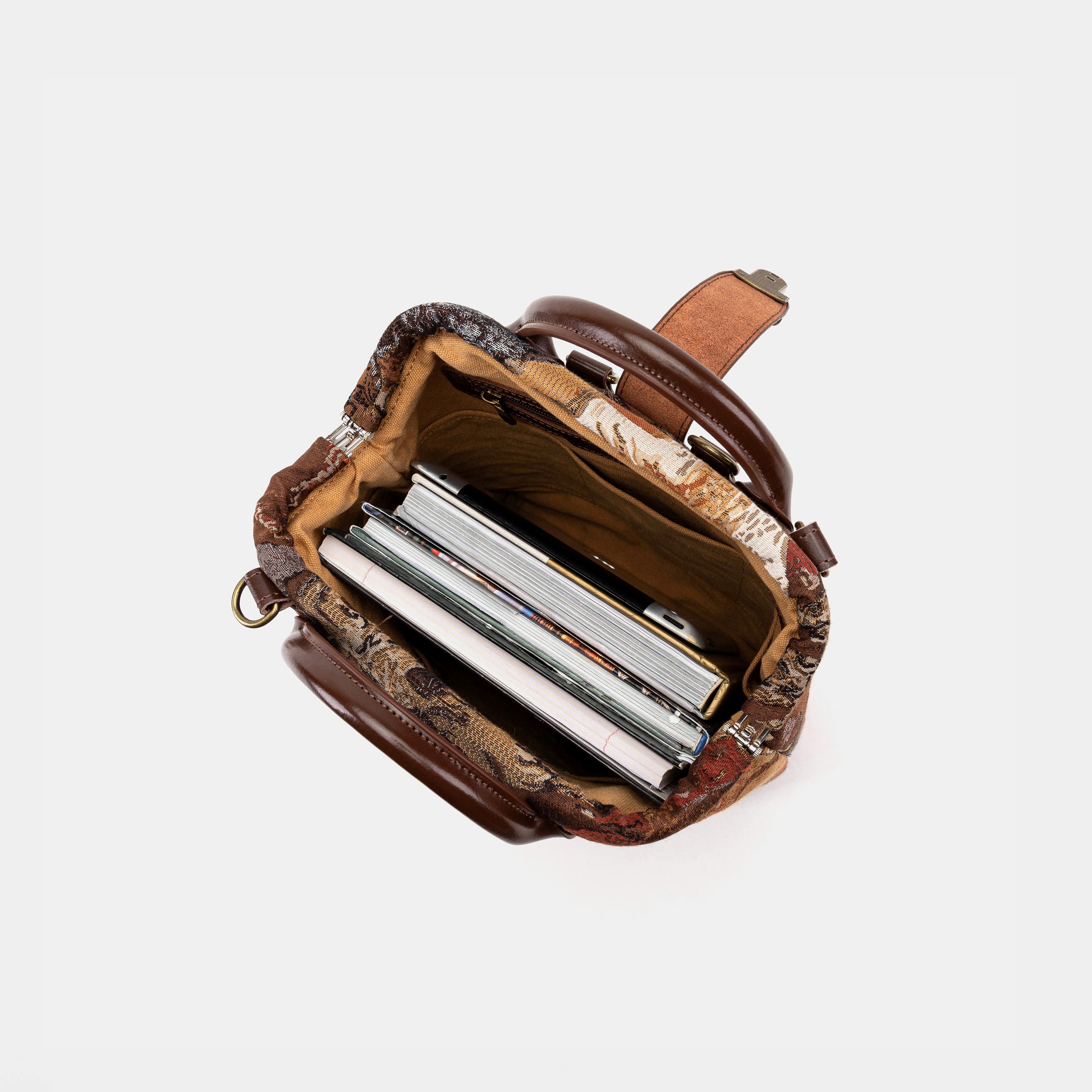 Abstract Brown Carpet Everyday Backpack Carpetbag of America in use