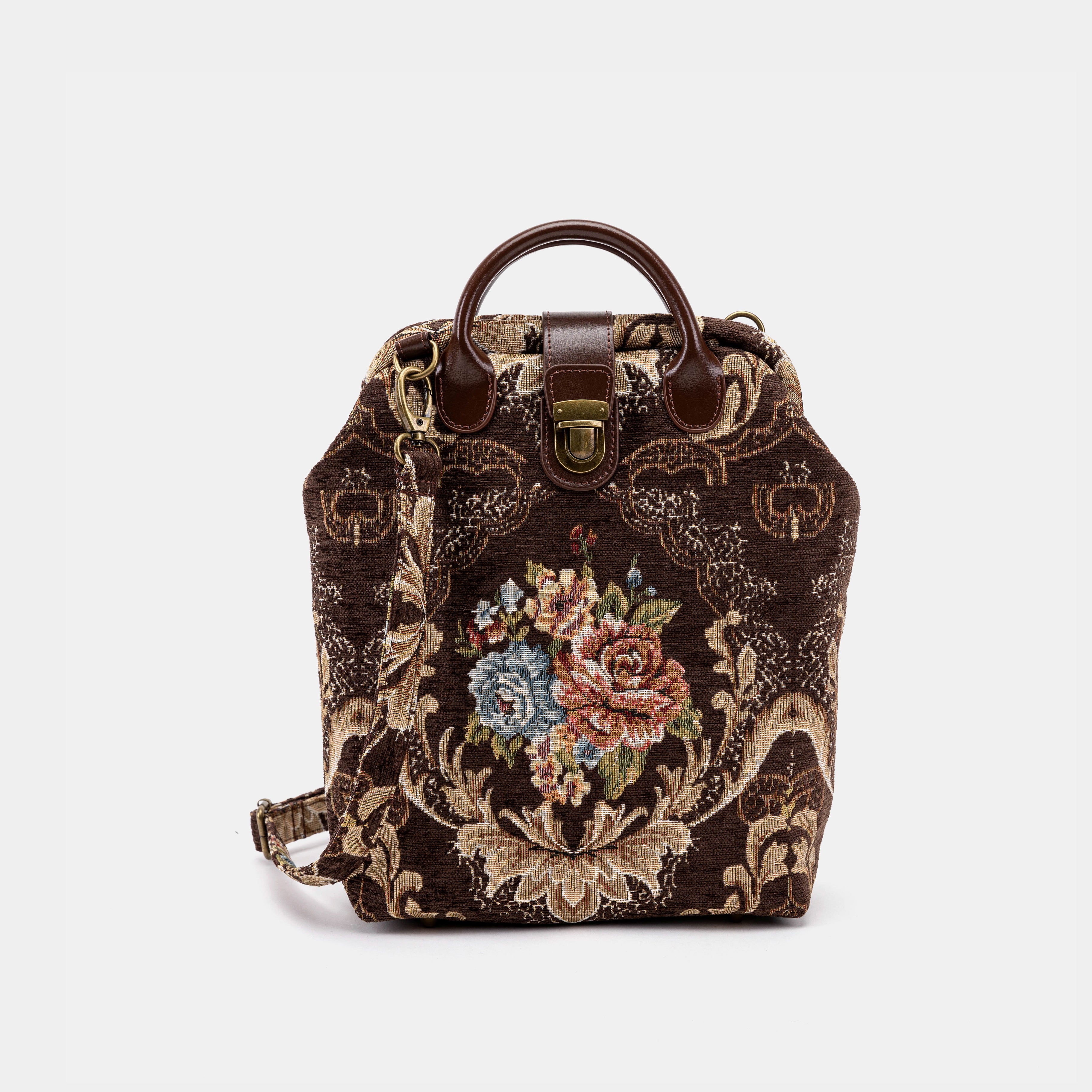 Floral Brown Carpet Everyday Backpack Carpetbag of America with shoulder strap