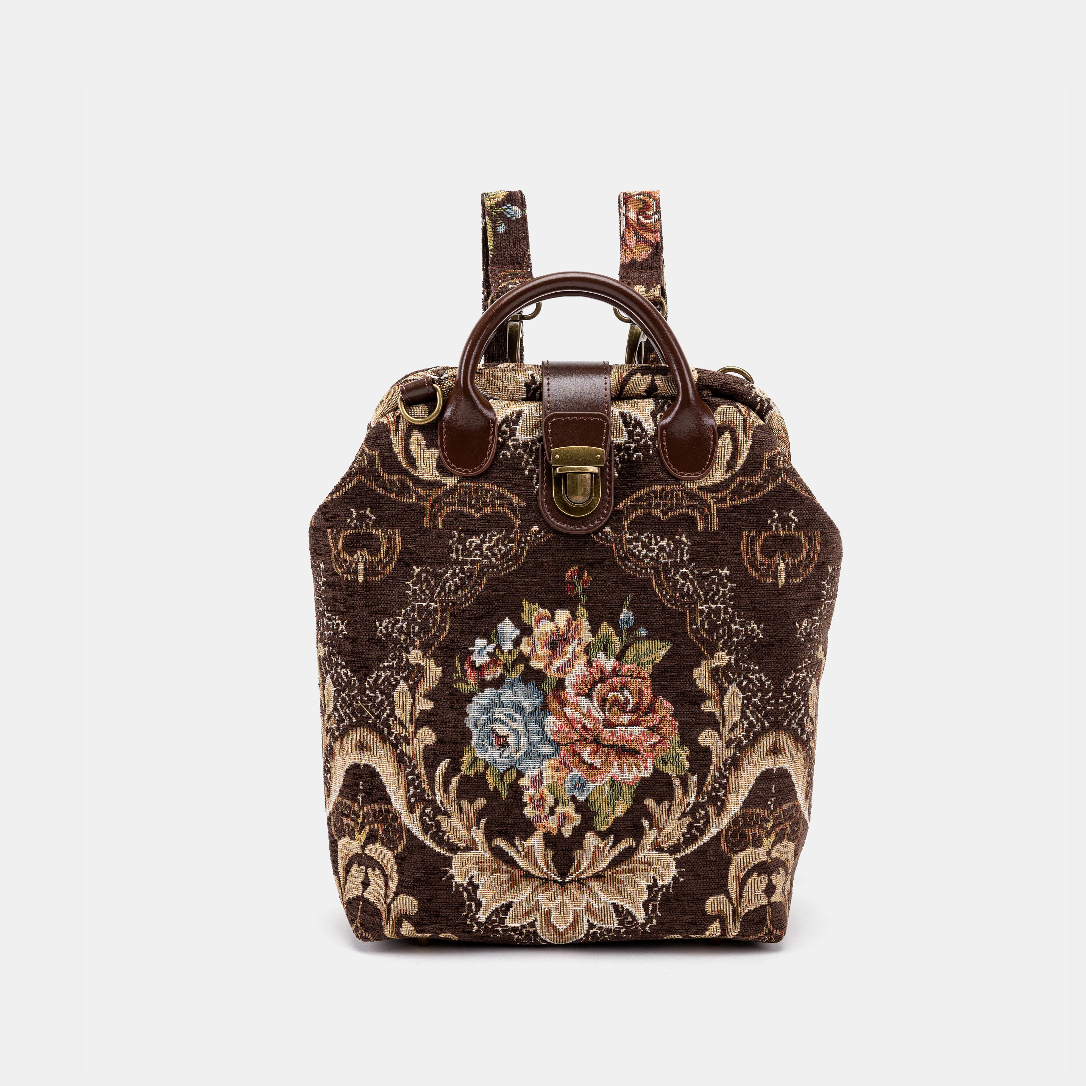 Floral Brown Carpet Everyday Backpack Carpetbag of America front
