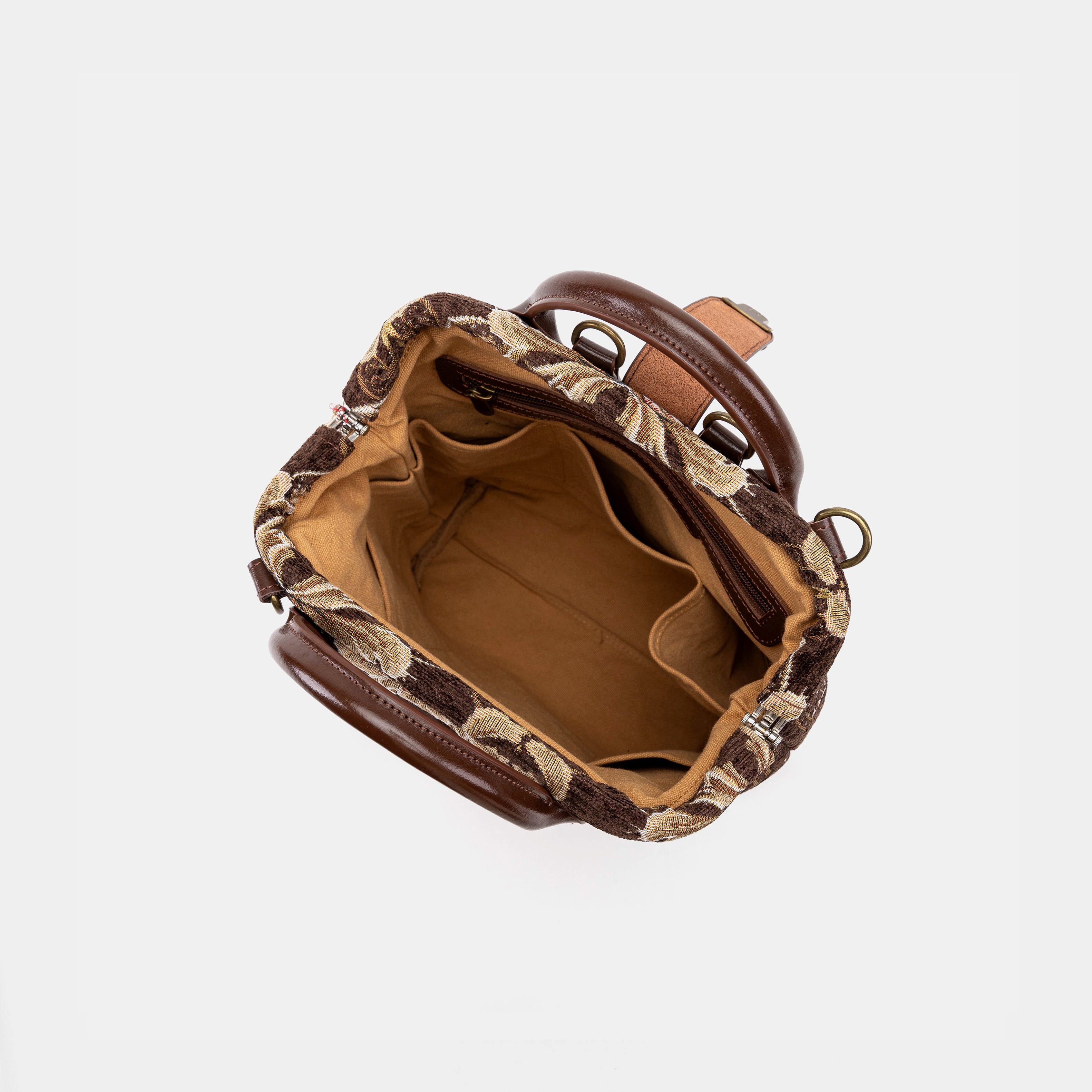 Floral Brown Carpet Everyday Backpack Carpetbag of America inside