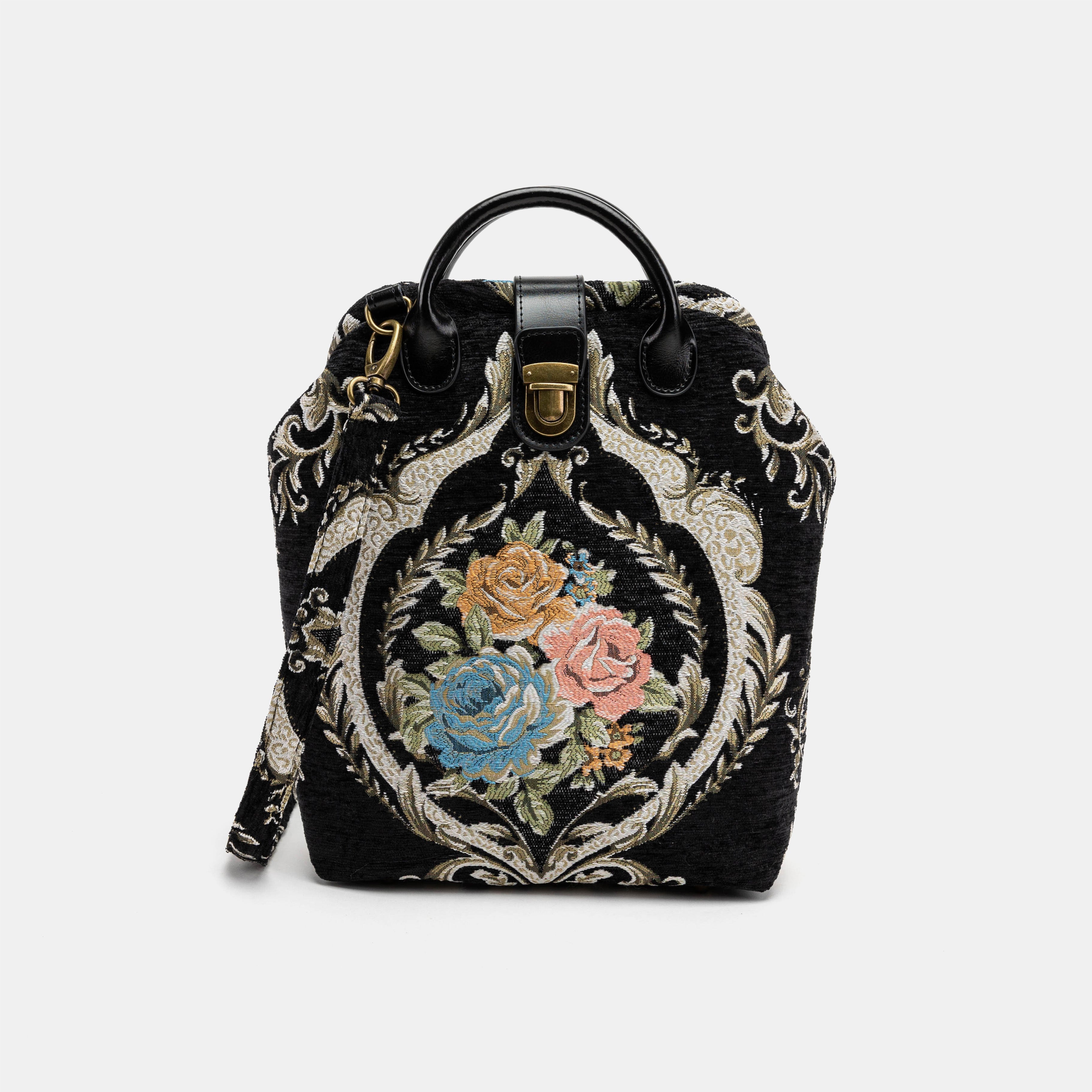 Floral Black Carpet Everyday Backpack Carpetbag of America with shoulder strap