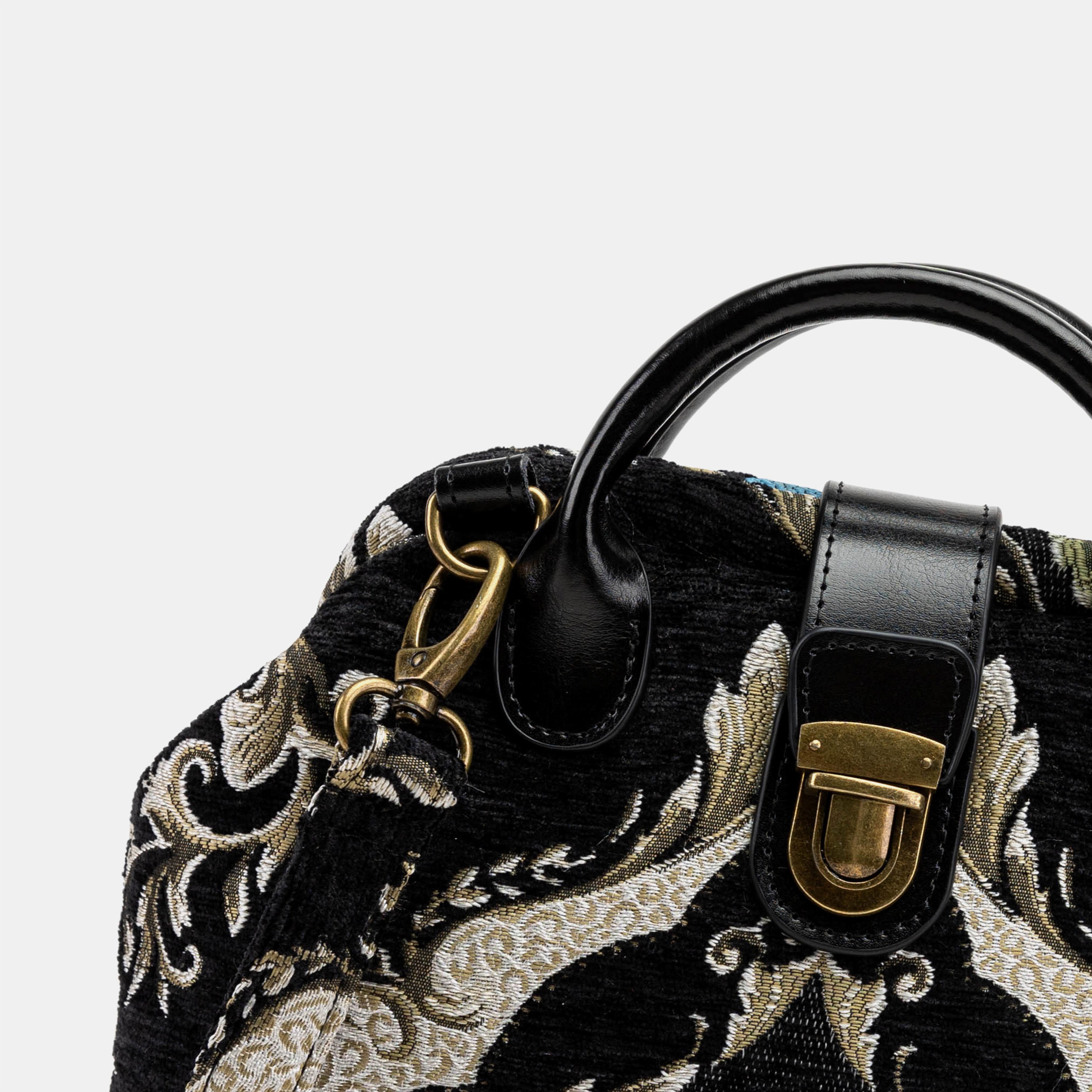 Floral Black Carpet Everyday Backpack Carpetbag of America detail