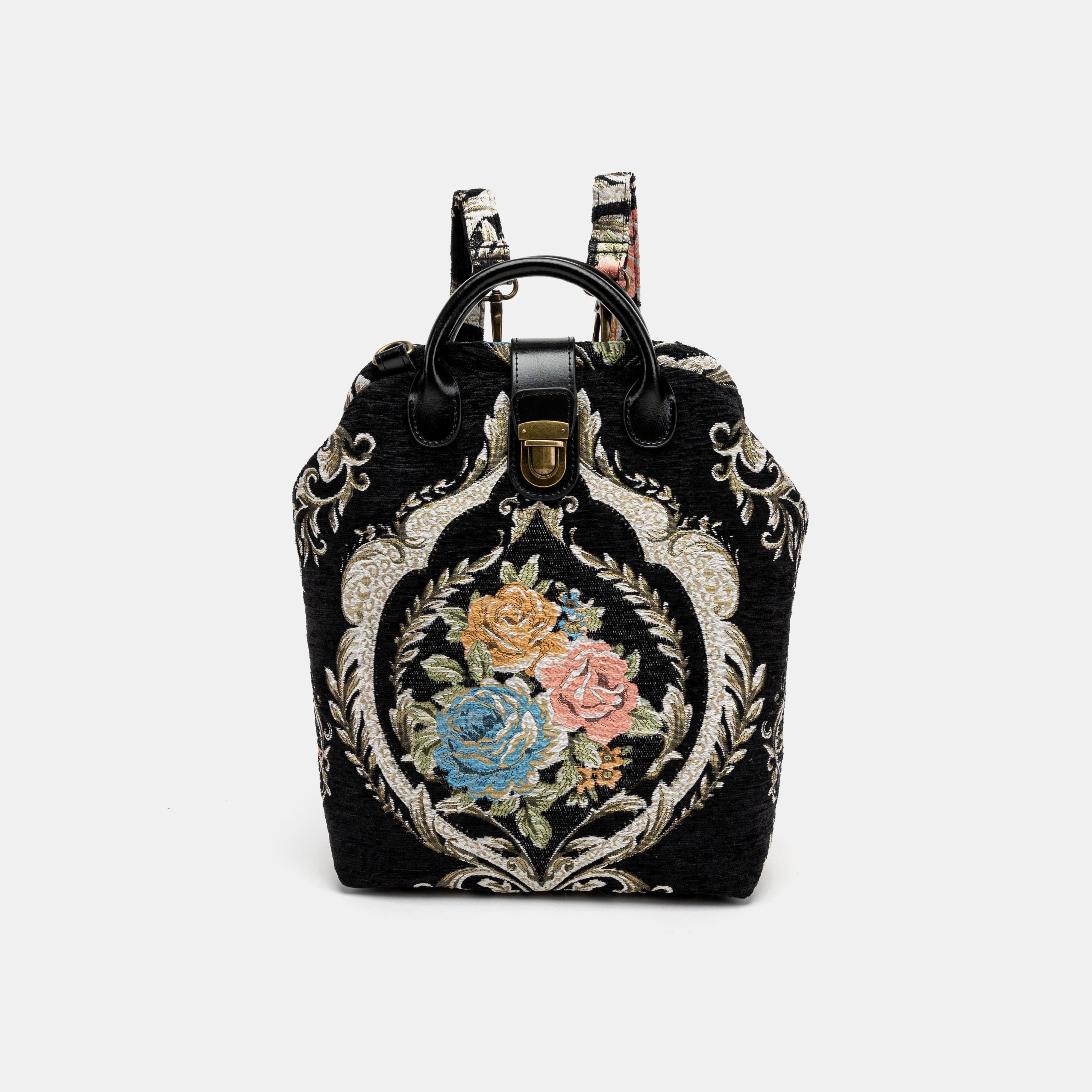Floral Black Carpet Everyday Backpack Carpetbag of America front