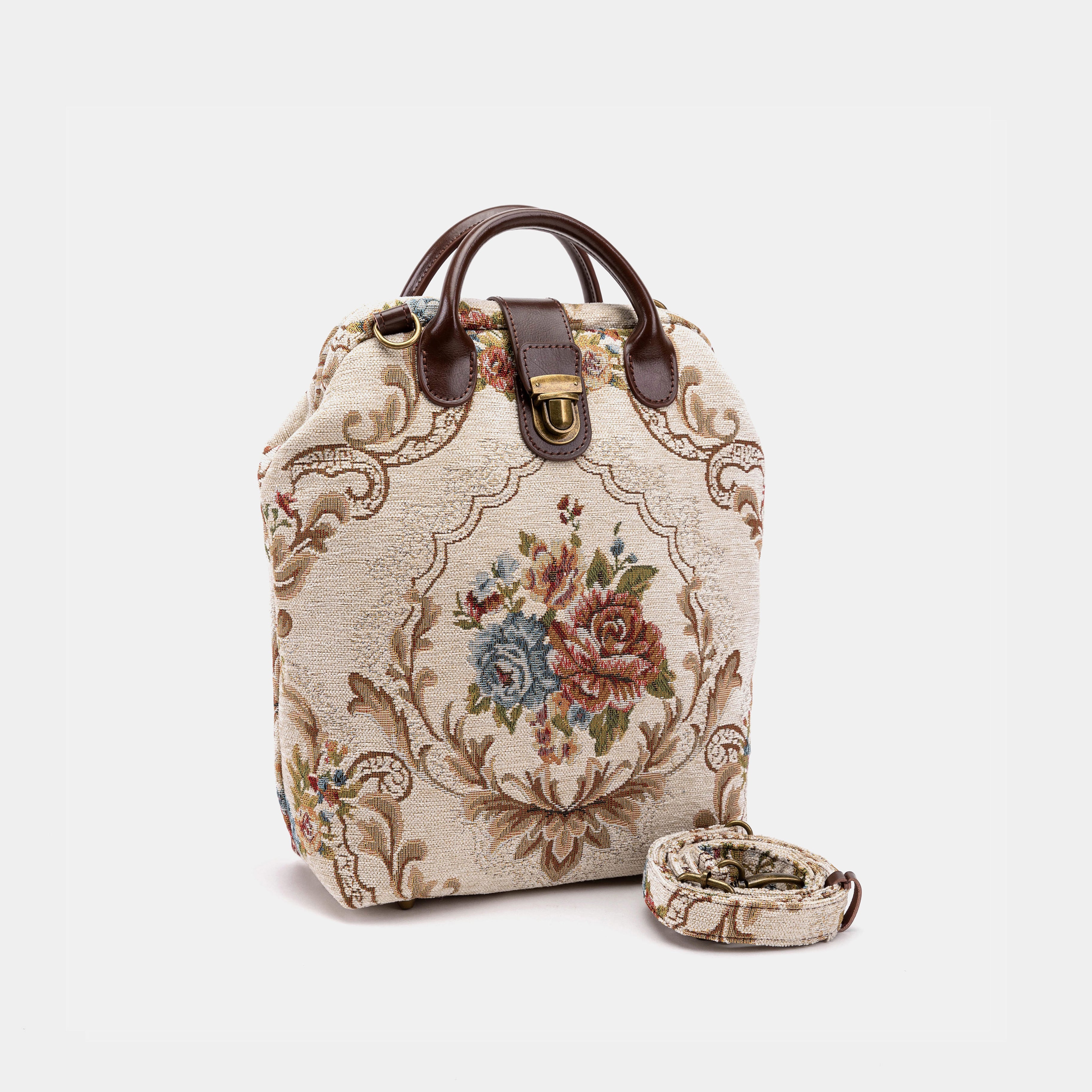 Floral Cream Carpet Everyday Backpack Carpetbag of America with shoulder strap