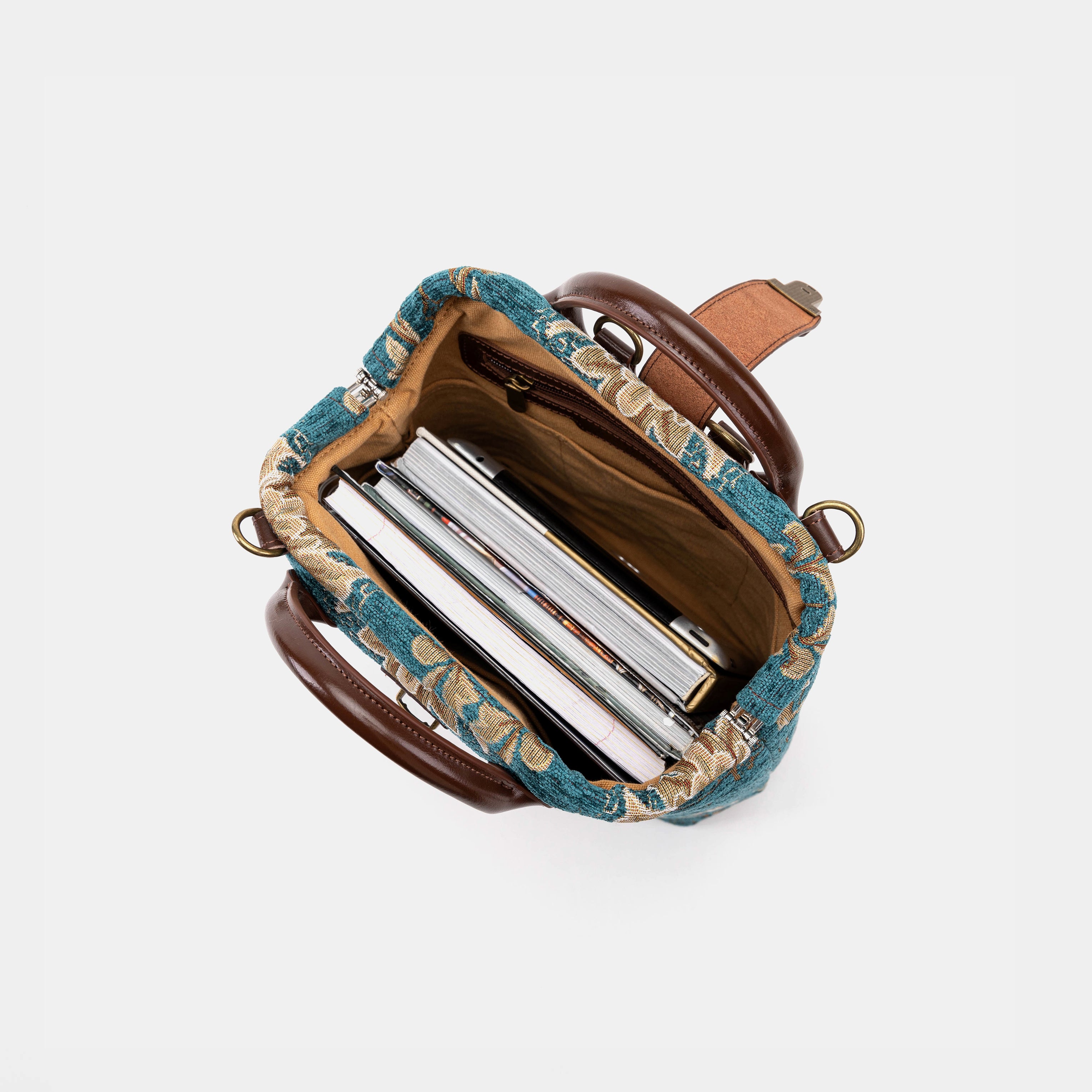 Floral Teal Carpet Everyday Backpack Carpetbag of America in use