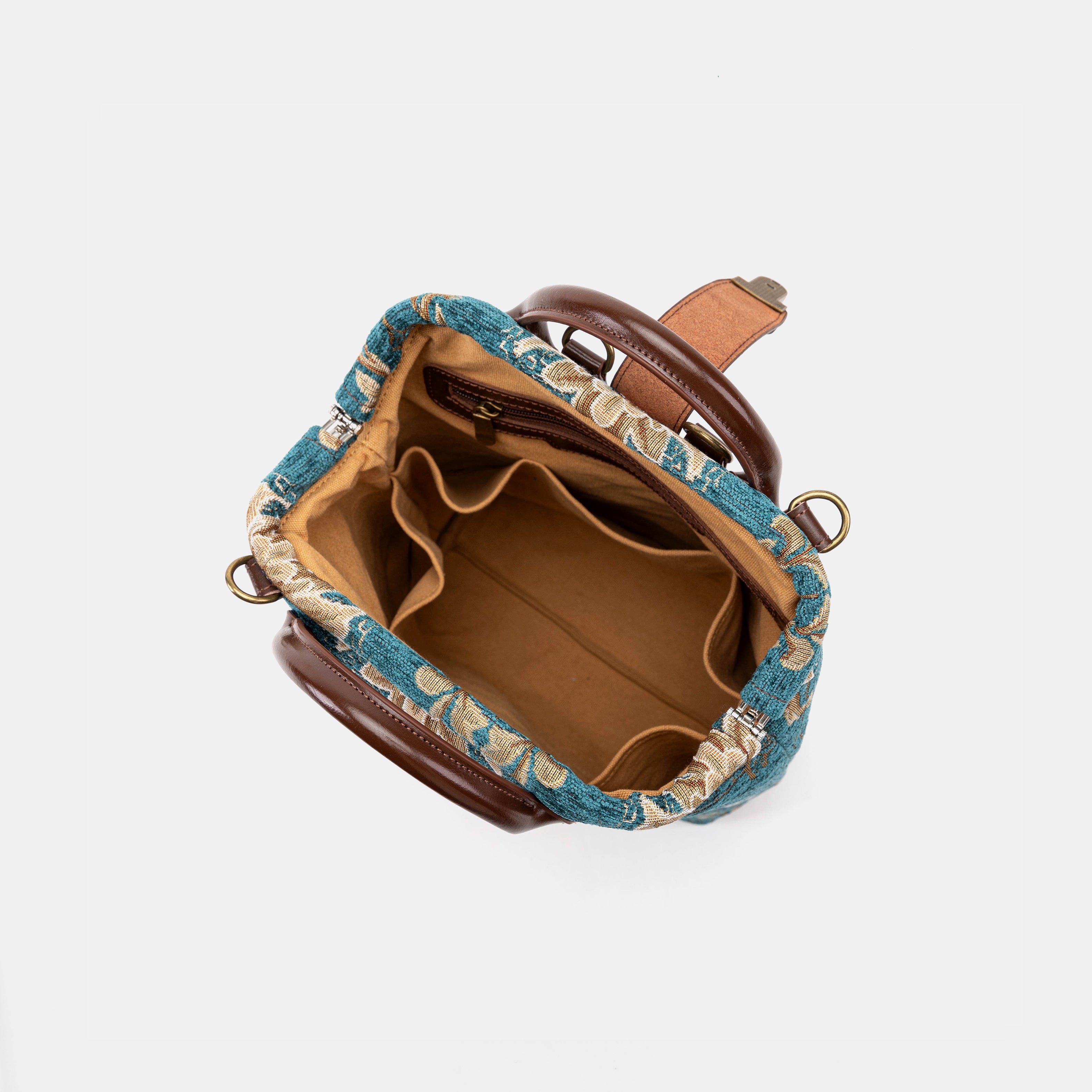 Floral Teal Carpet Everyday Backpack Carpetbag of America inside