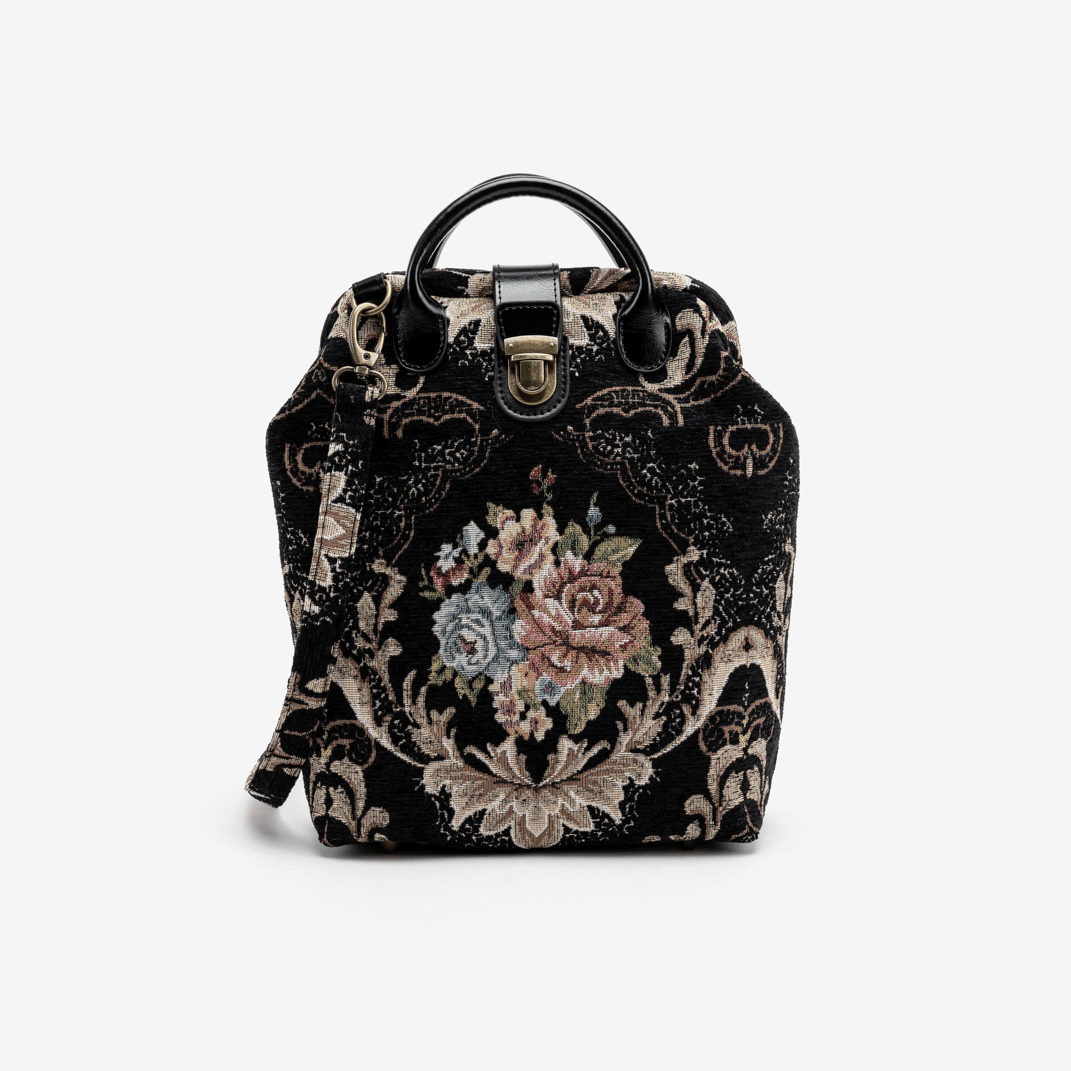 Floral Black Carpet Everyday Backpack Carpetbag of America with shoulder strap