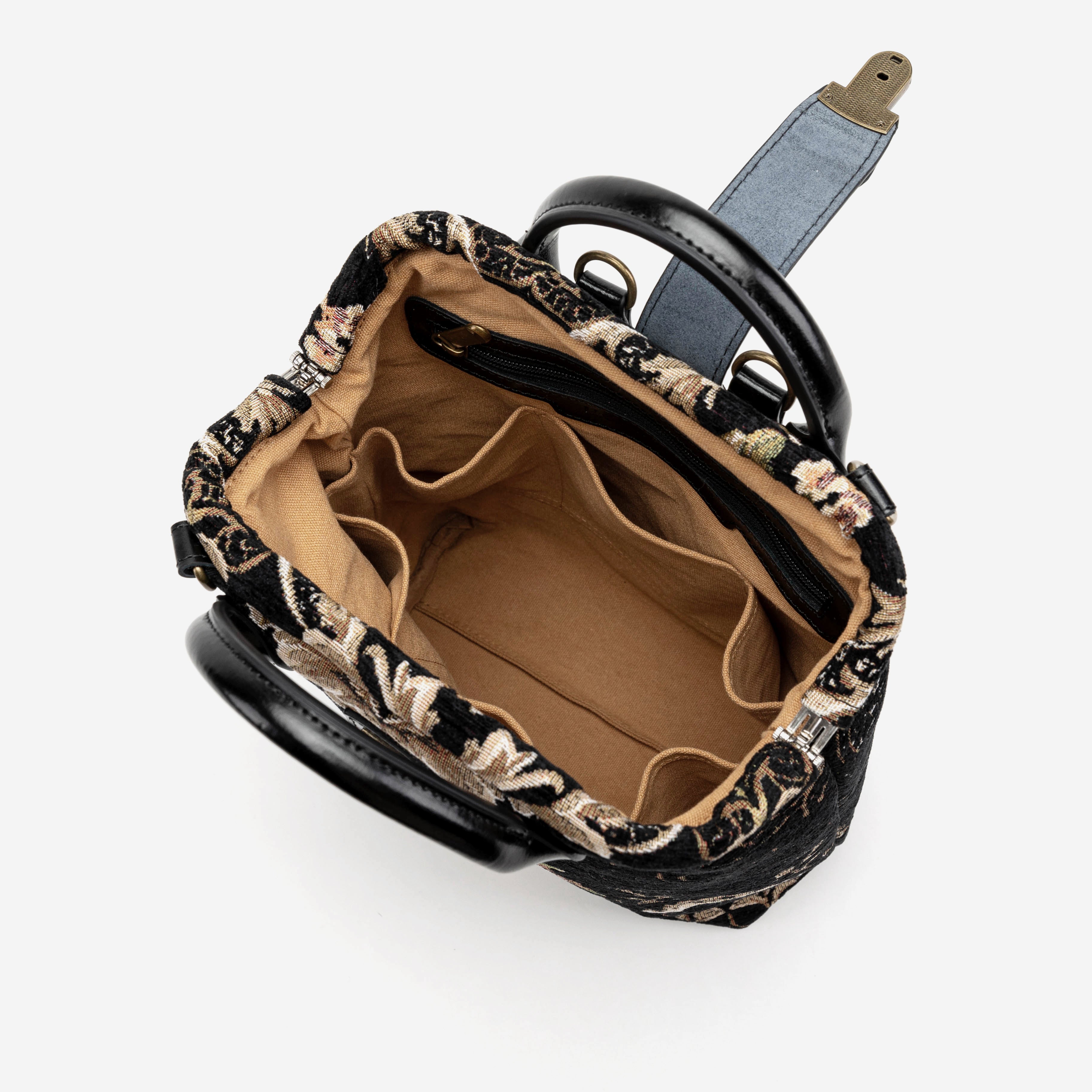 Floral Black Carpet Everyday Backpack Carpetbag of America inside