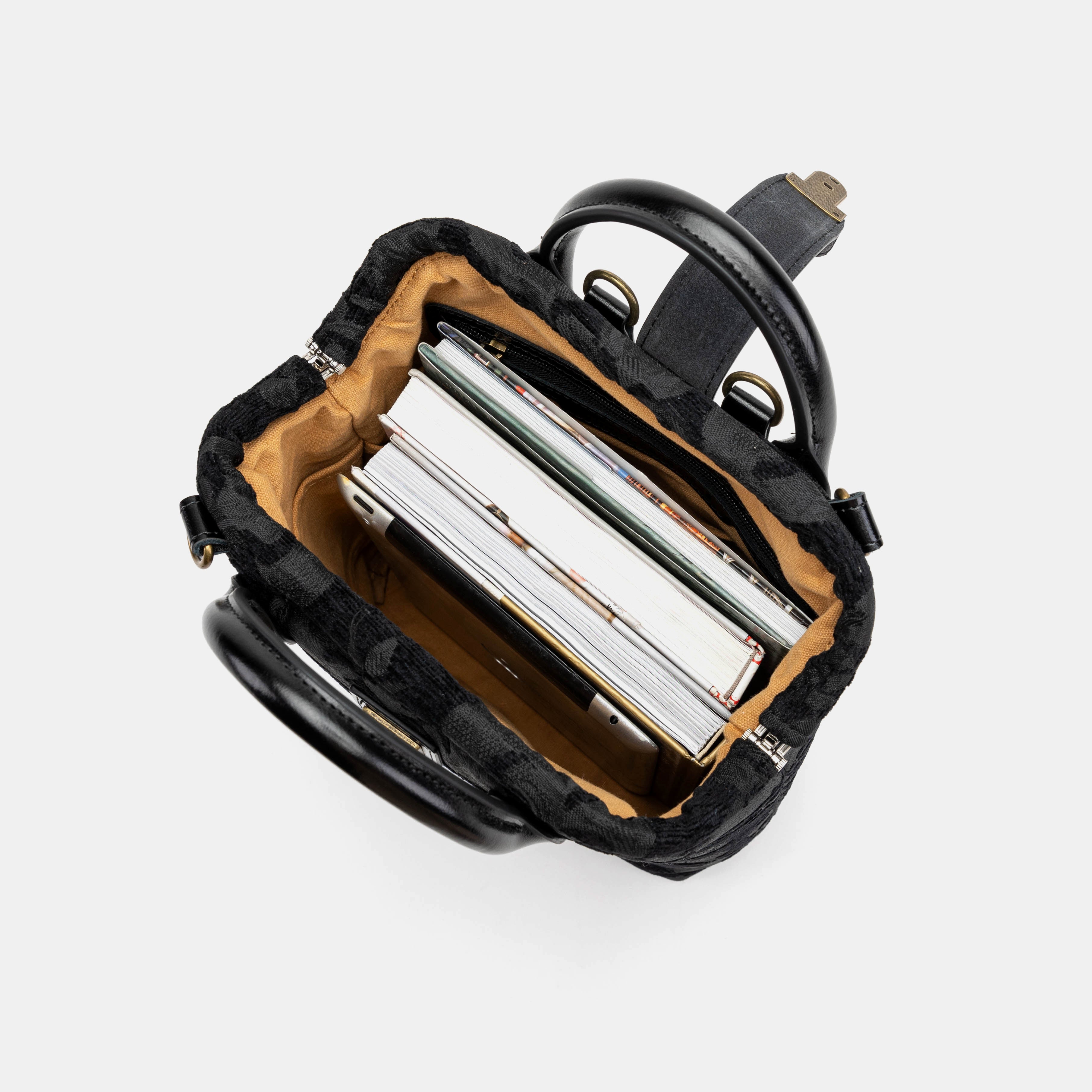 Victorian Blossom Black/Black Carpet Everyday Backpack Carpetbag of America in use