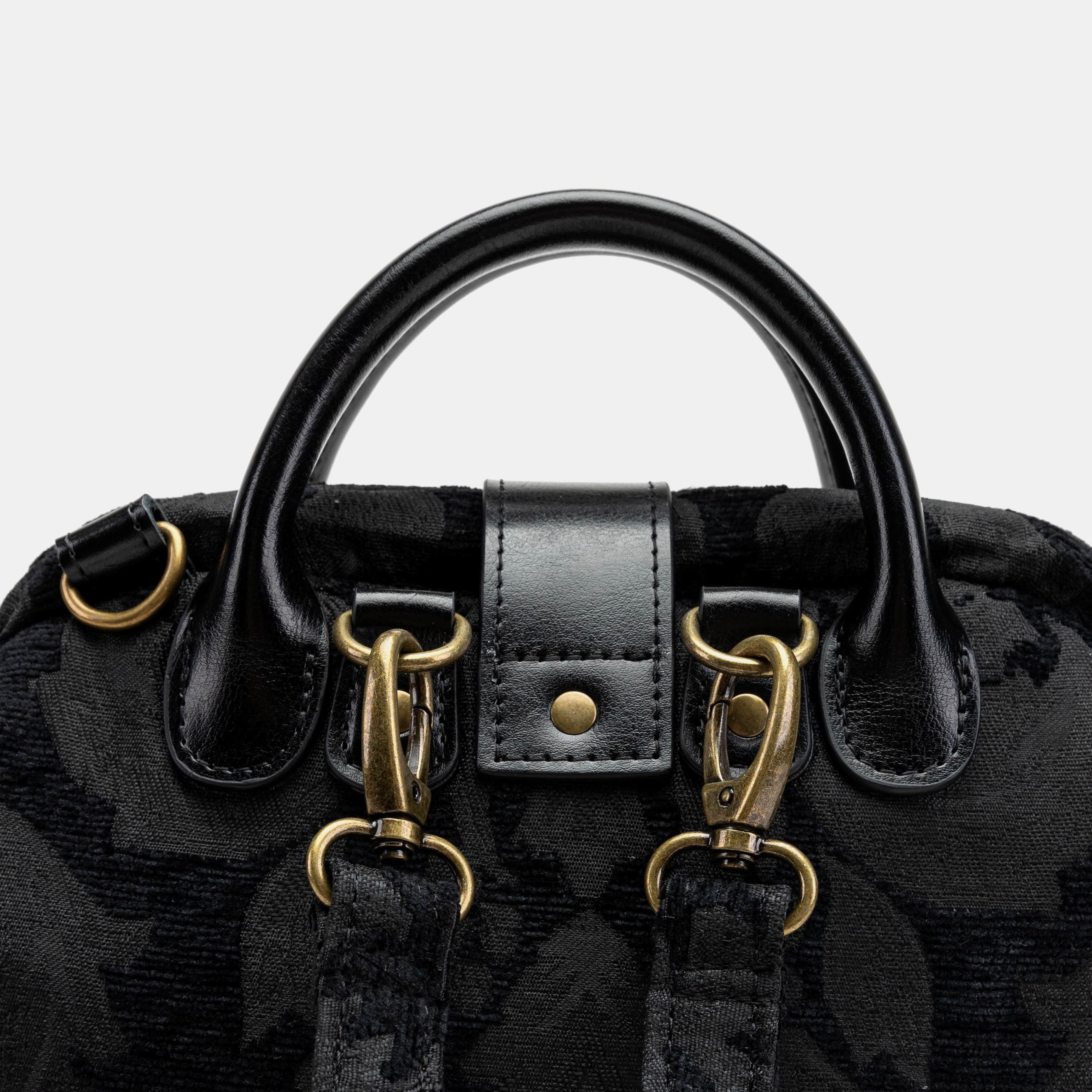 Victorian Blossom Black/Black Carpet Everyday Backpack Carpetbag of America back clasp detail