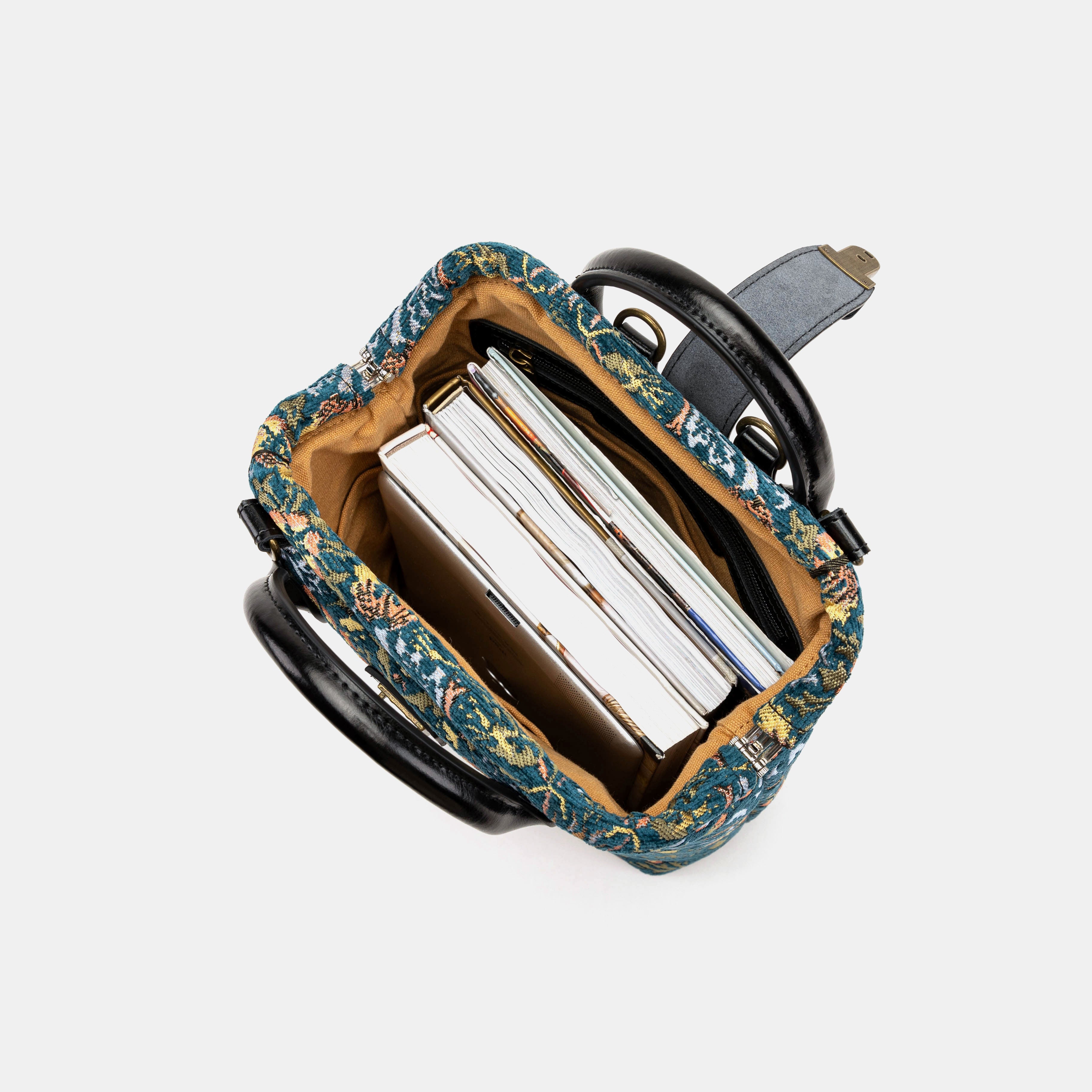 William Morris Strawberry Thief Carpet Everyday Backpack Carpetbag of America in use