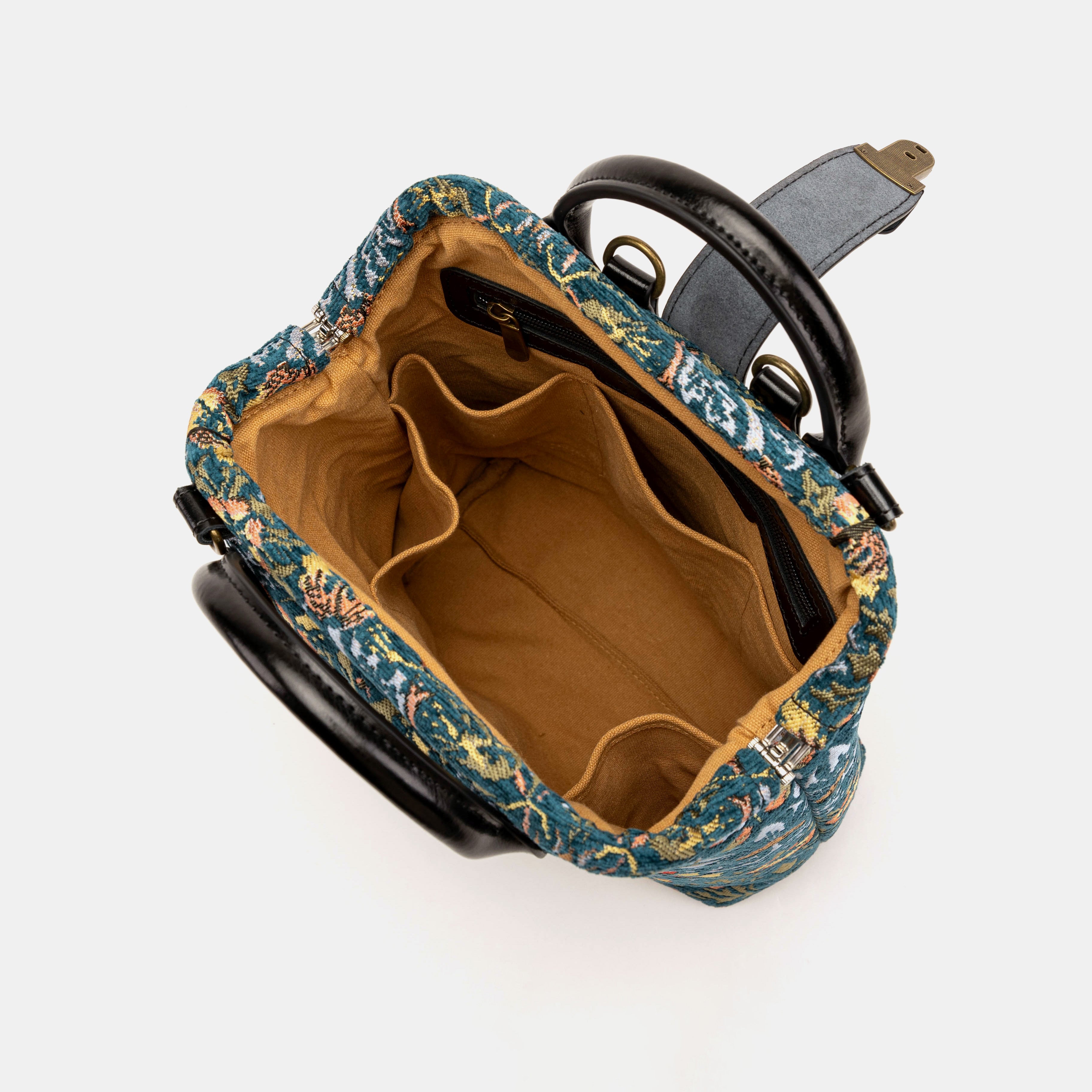 William Morris Strawberry Thief Carpet Everyday Backpack Carpetbag of America inside