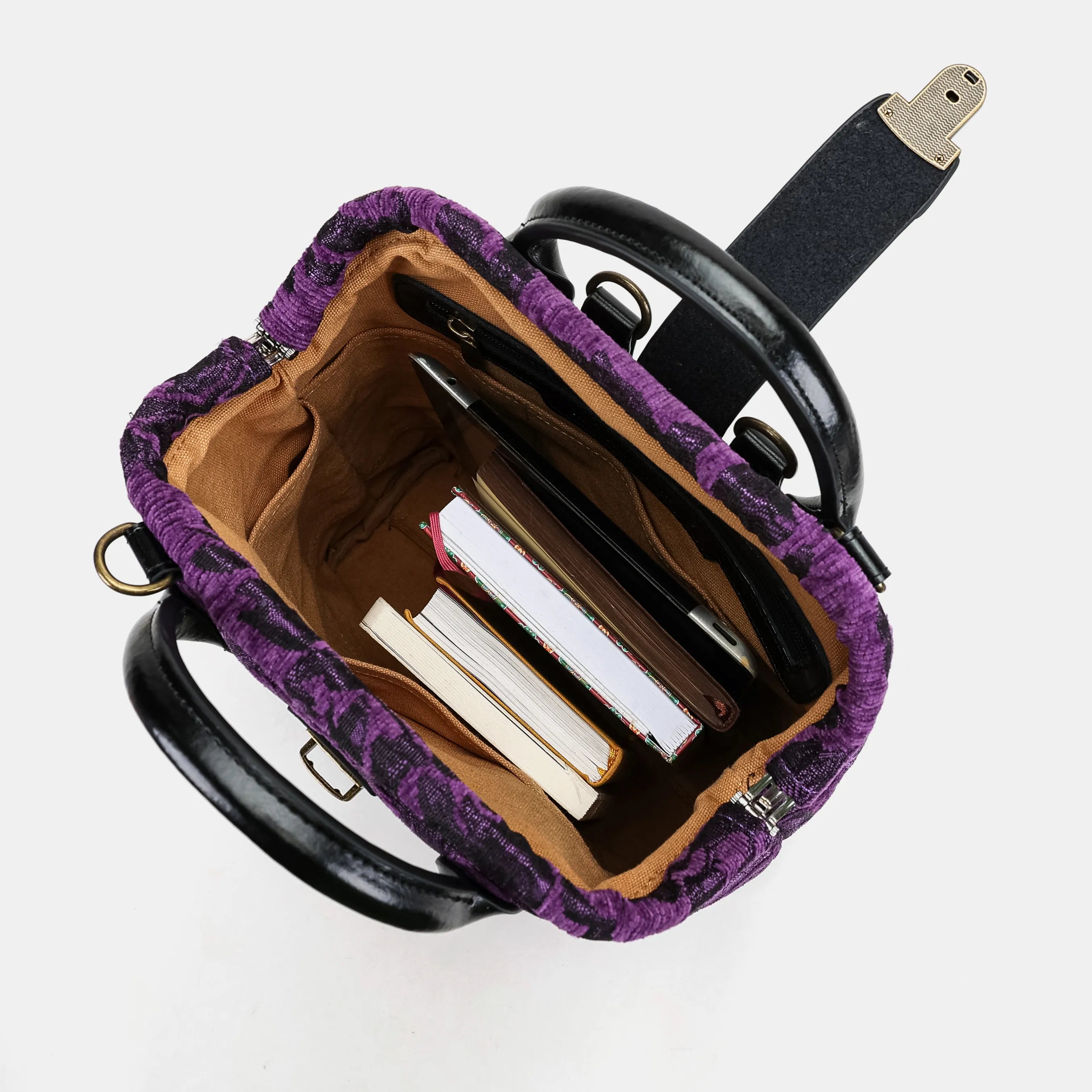 Victorian Blossom Purple Carpet Everyday Backpack Carpetbag of America in use