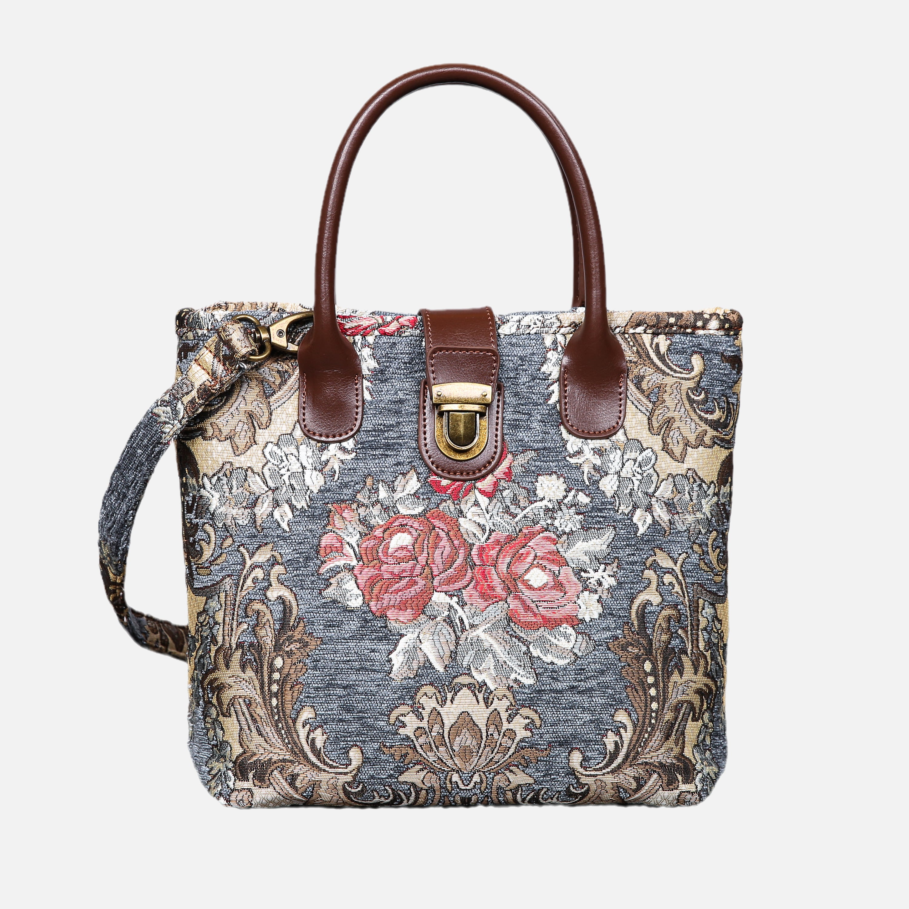 Brocade Grey Tuck Lock Carpet Satchel carpet bag MCW Handmade