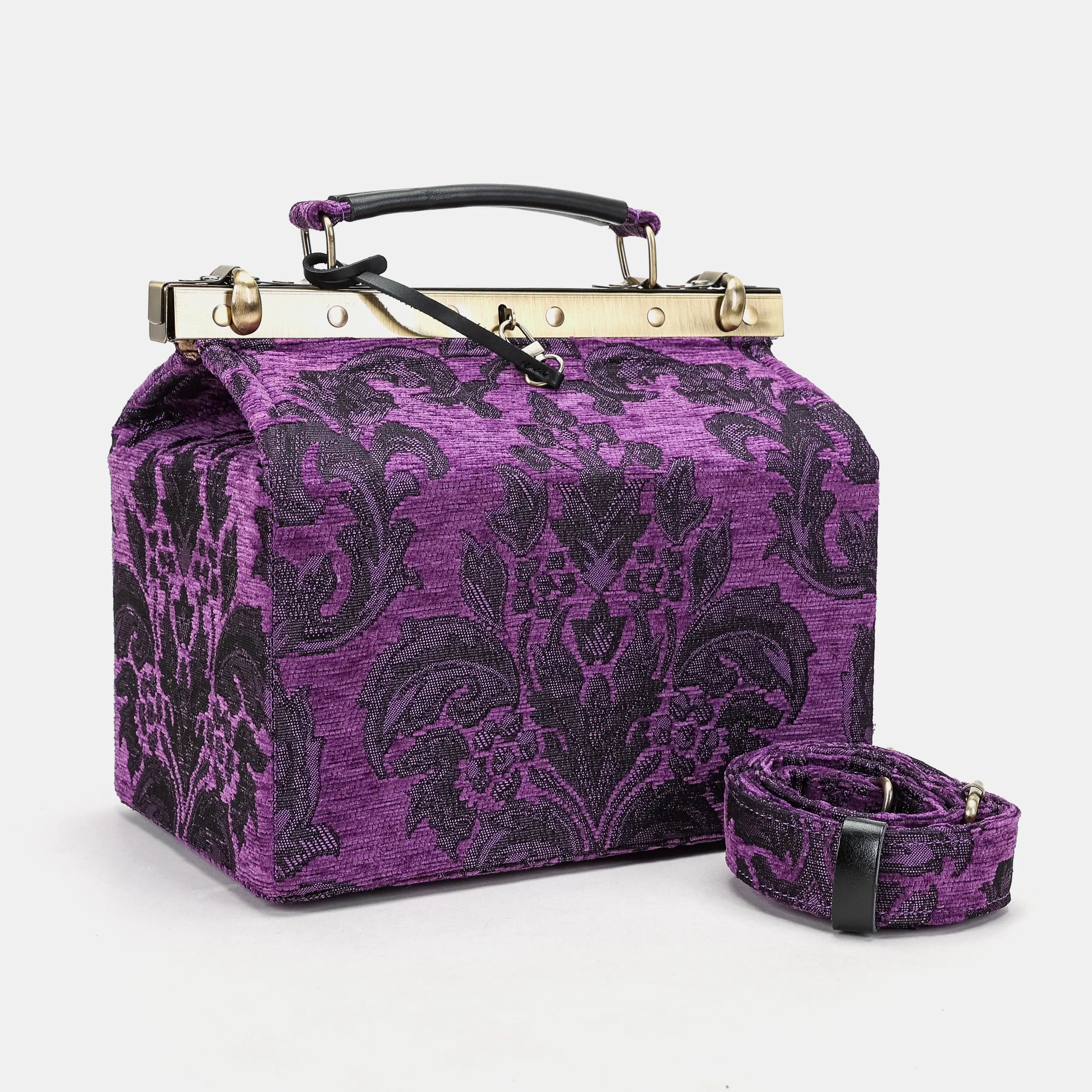 Victorian Blossom Purple Vivienne Carpet Purse Gladstone Bag of America with shoulder strap
