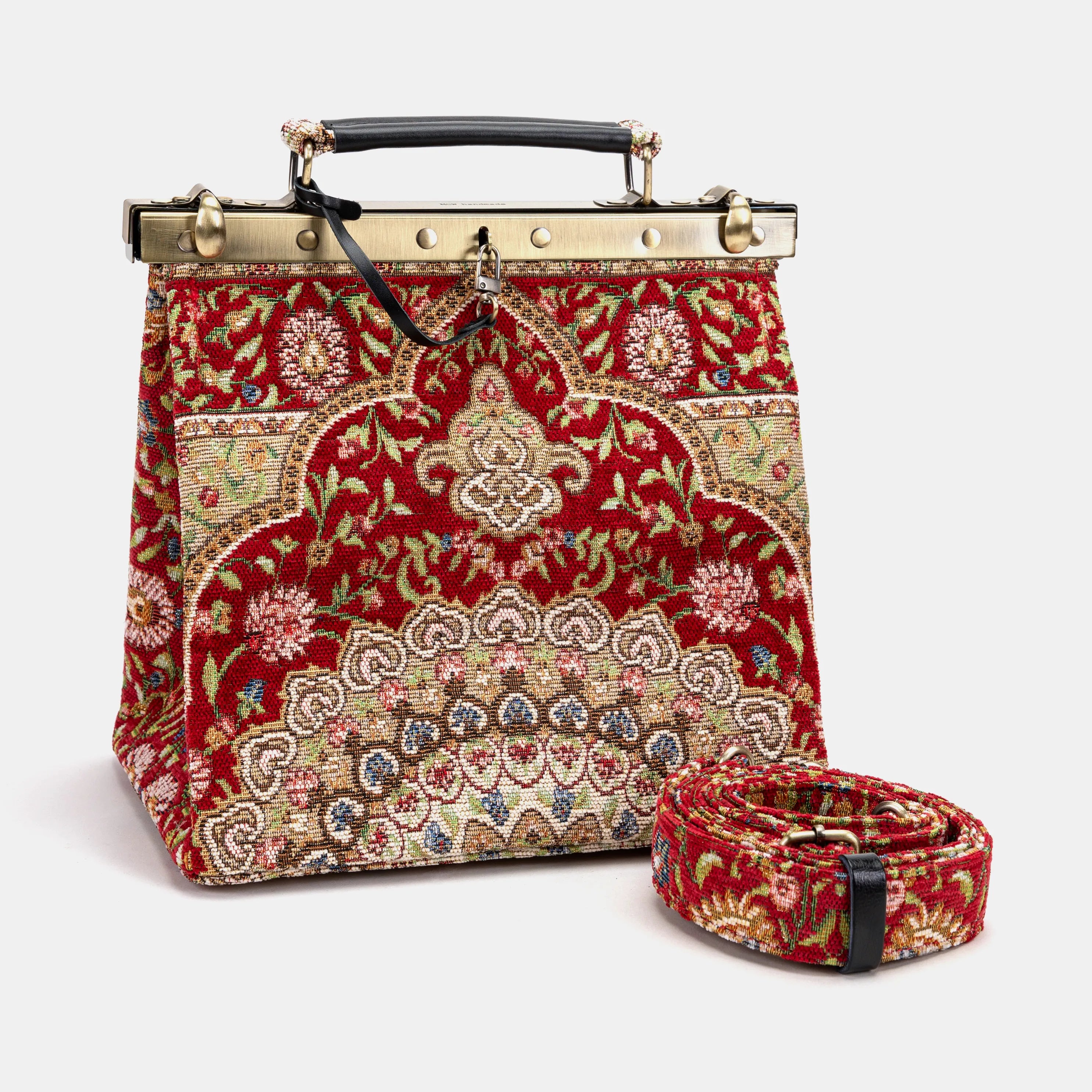 Oriental Red Cecile Carpet Purse Gladstone Bag of America with shoulder strap