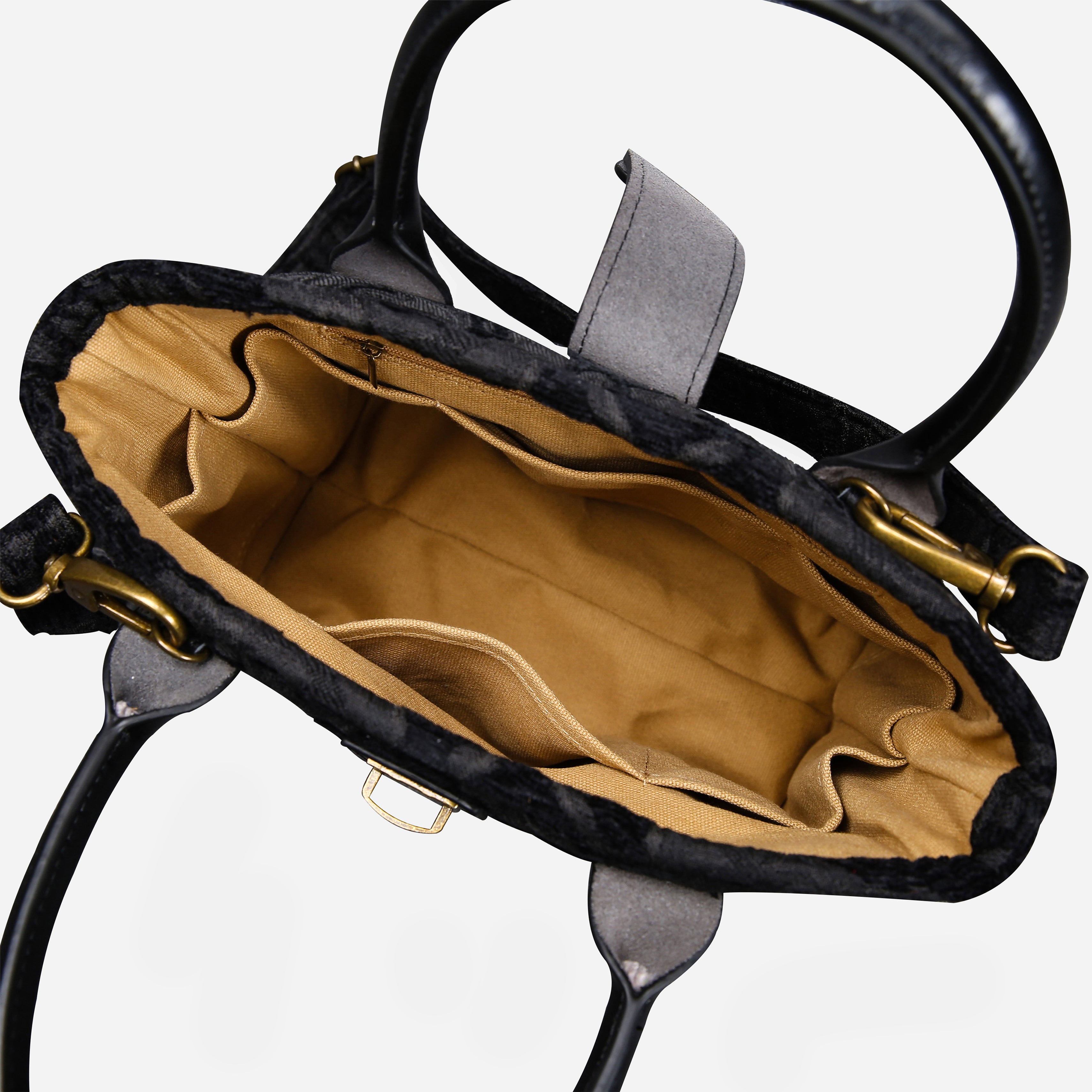 Victorian Blossom Black/Green Tuck Lock Carpet Satchel carpet bag MCW Handmade-6