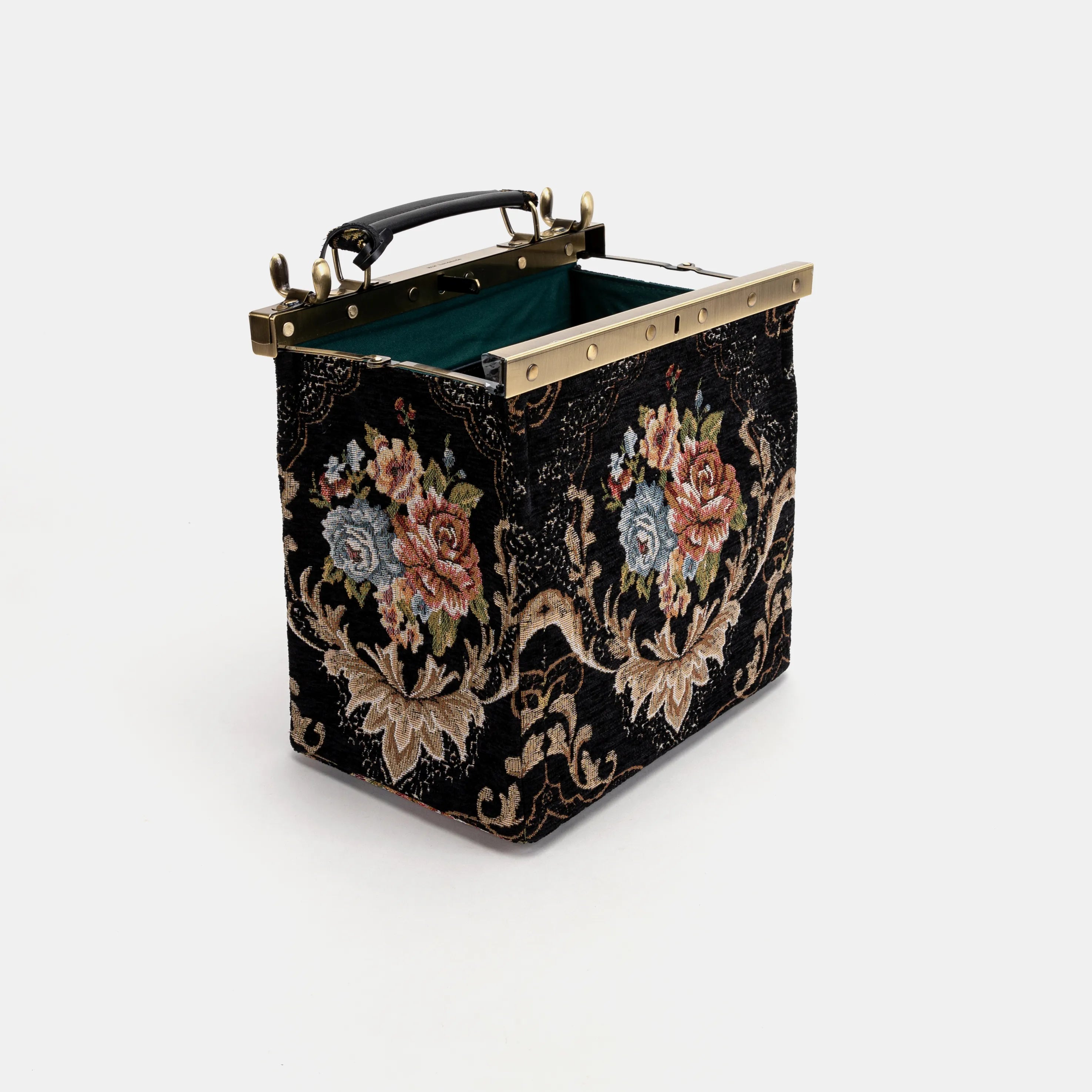 Floral Black Cecile Carpet Purse Gladstone Bag of America open and stand