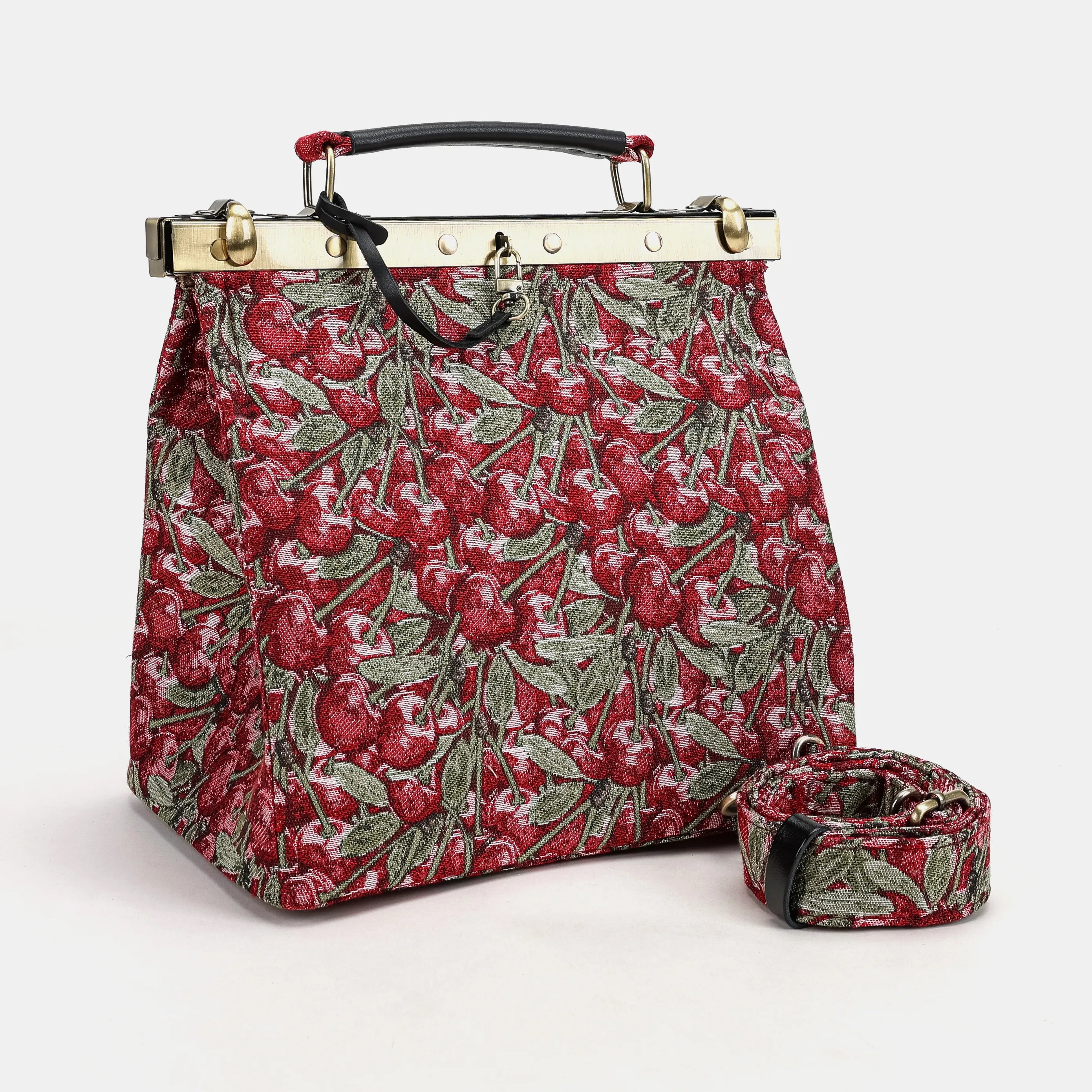 Cherry Cascade Cecile Carpet Purse Gladstone Bag of America with shoulder strap