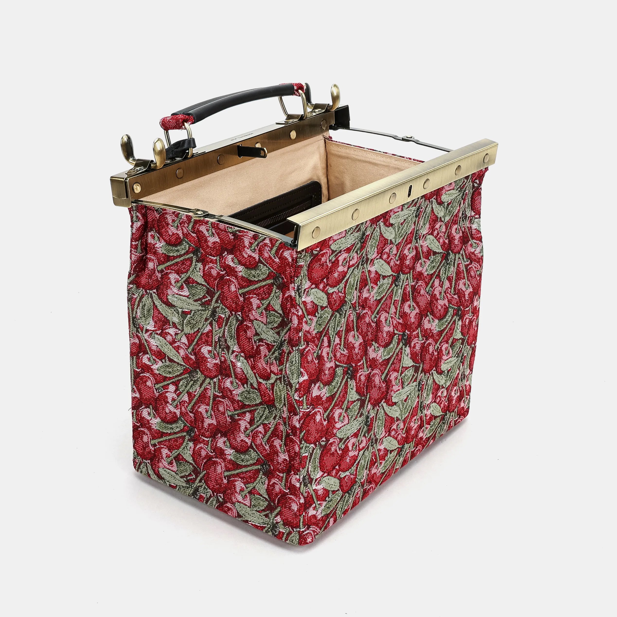 Cherry Cascade Cecile Carpet Purse Gladstone Bag of America open and stand