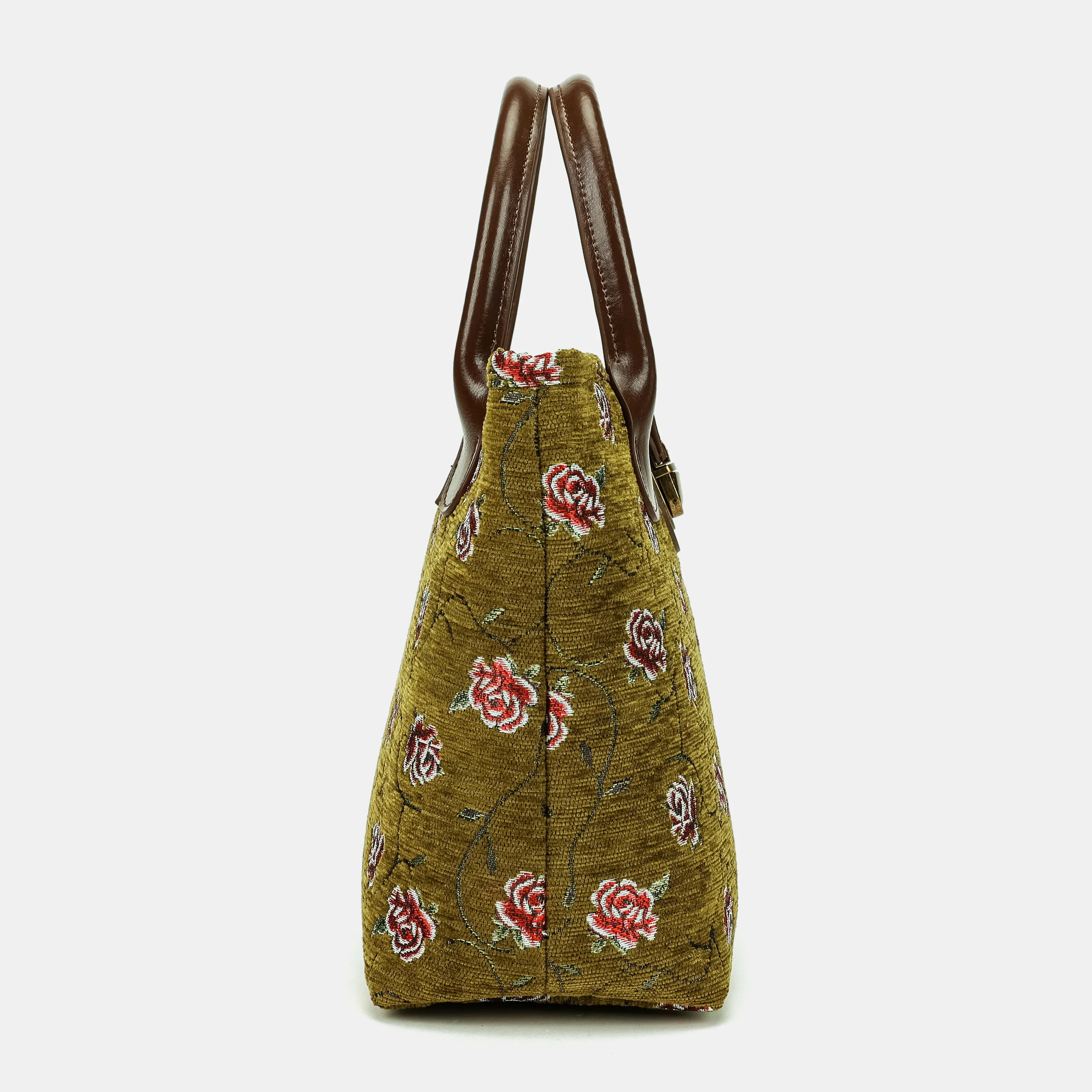 Climbing Rose Avocado Tuck Lock Carpet Satchel Carpetbag of America side