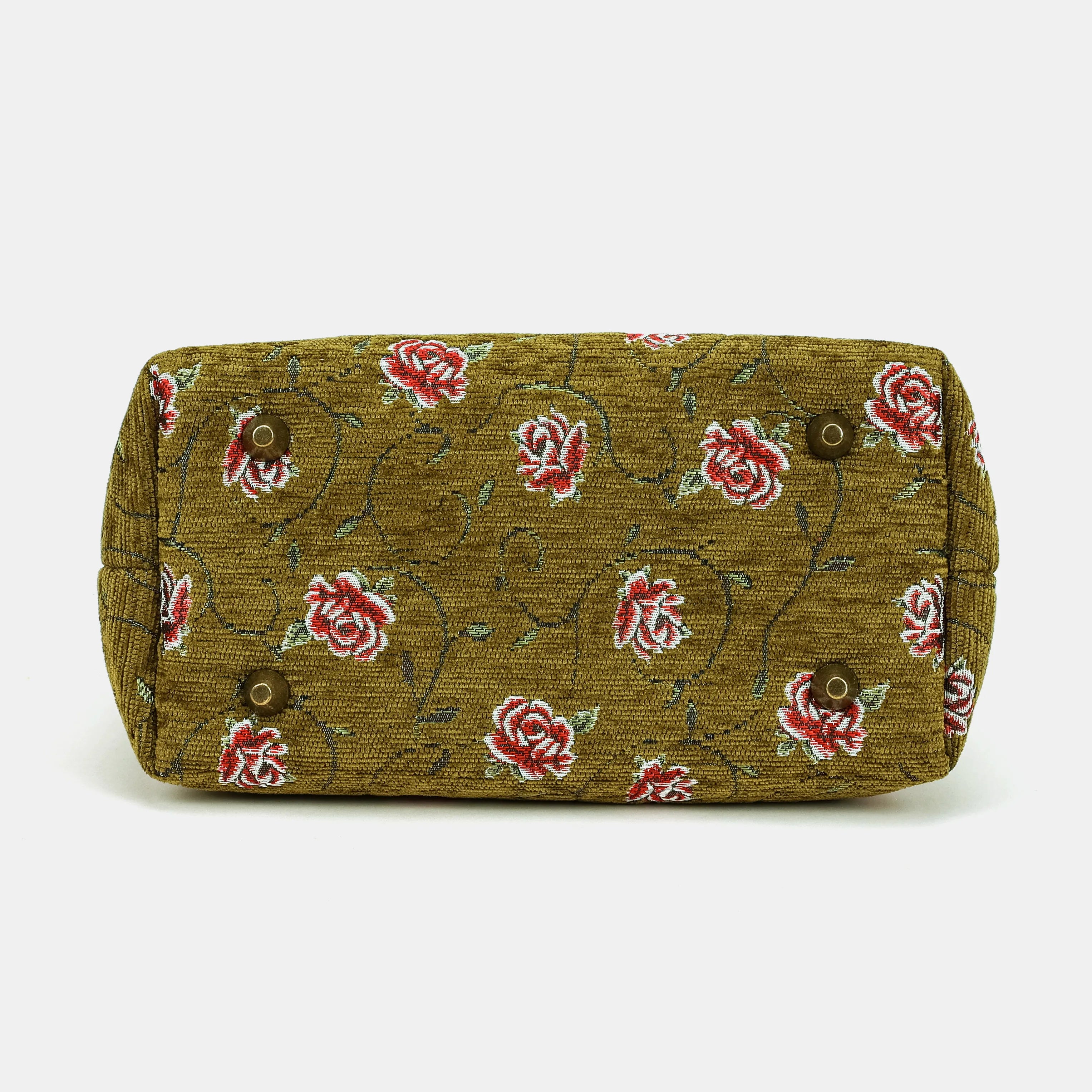 Climbing Rose Avocado Tuck Lock Carpet Satchel Carpetbag of America bottom