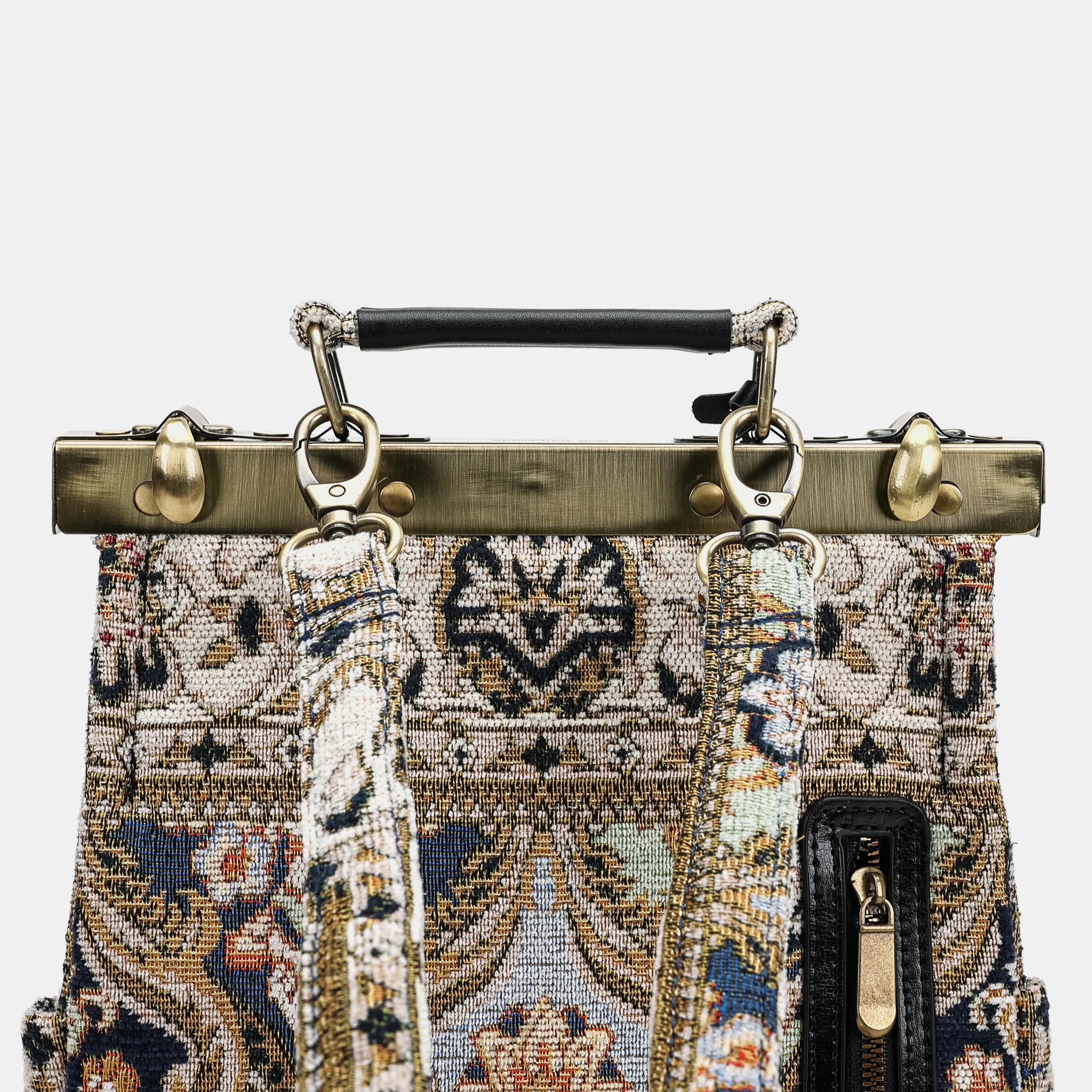 Golden Age Navy Helena Carpet Gladstone Backpack of America back details