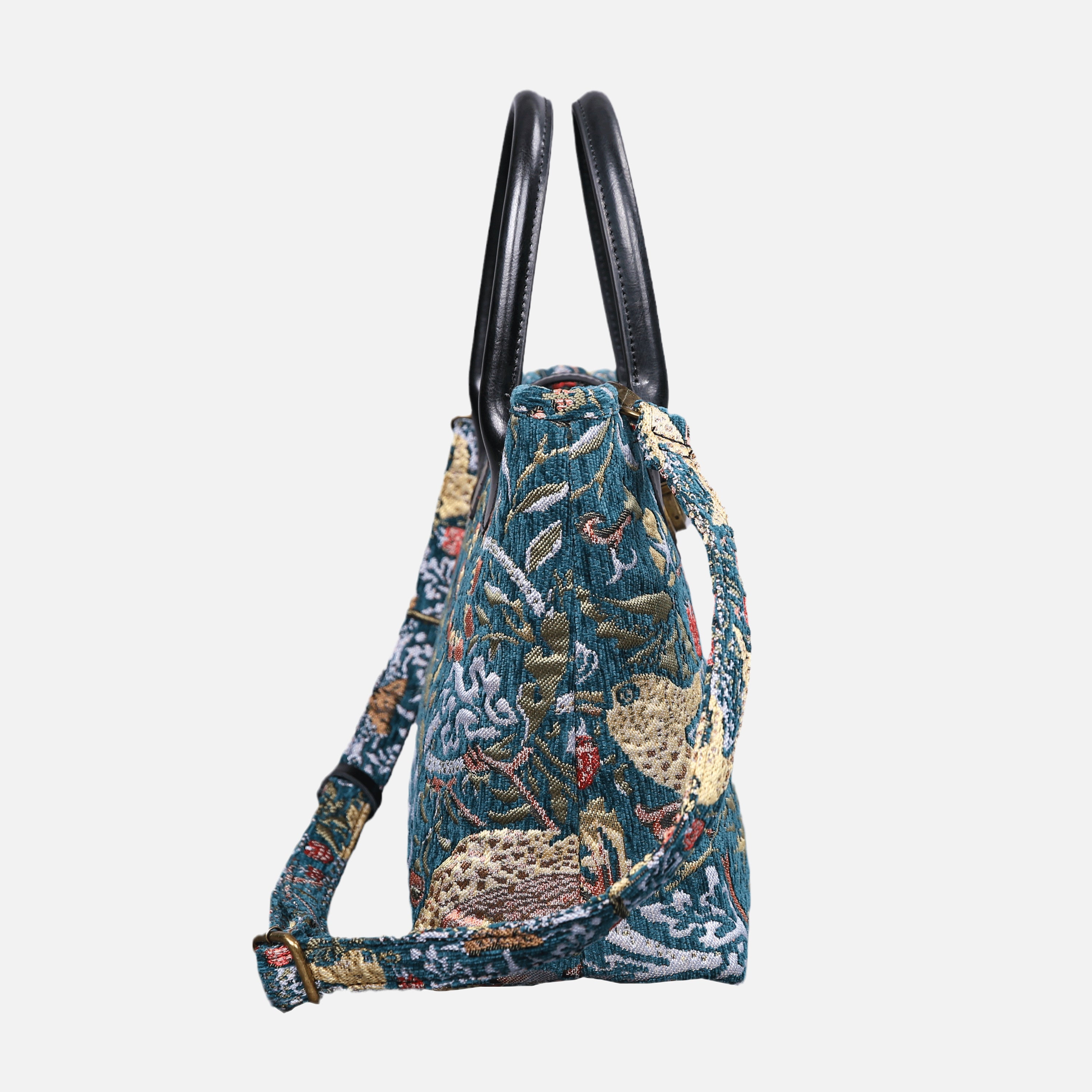 William Morris Strawberry Thief Tuck Lock Carpet Satchel carpet bag MCW Handmade-3