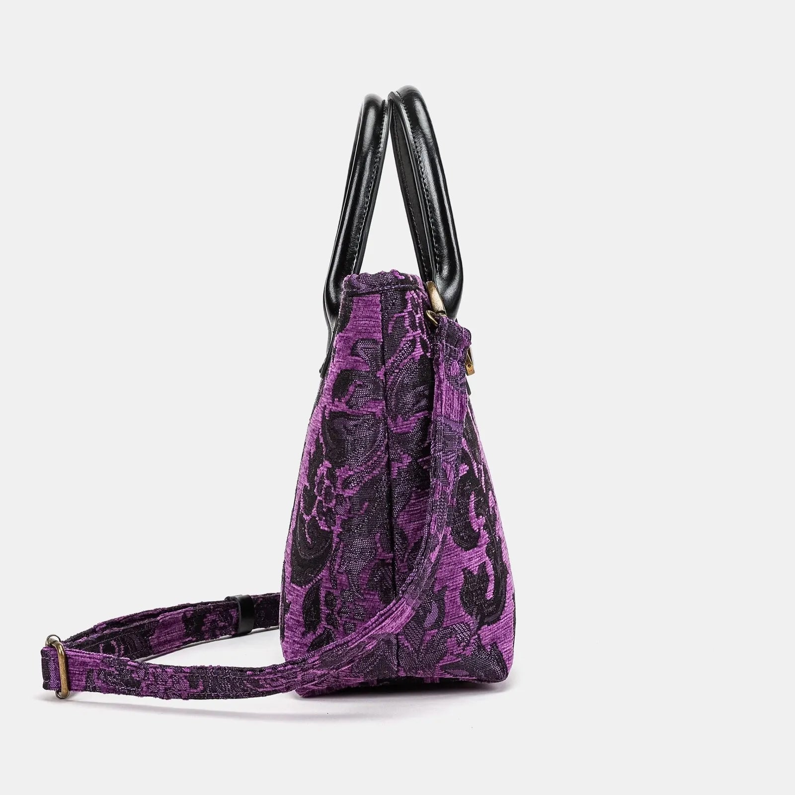 Victorian Blossom Purple Tuck Lock Carpet Satchel of America side