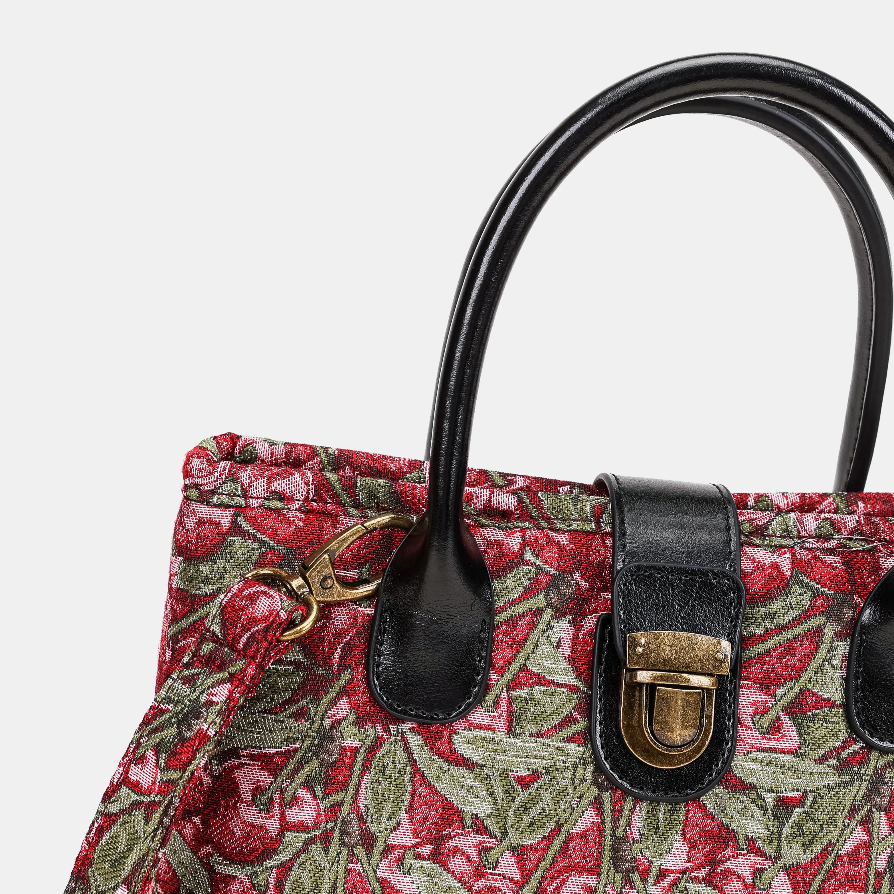 Cherry Cascade Tuck Lock Carpet Satchel of America details