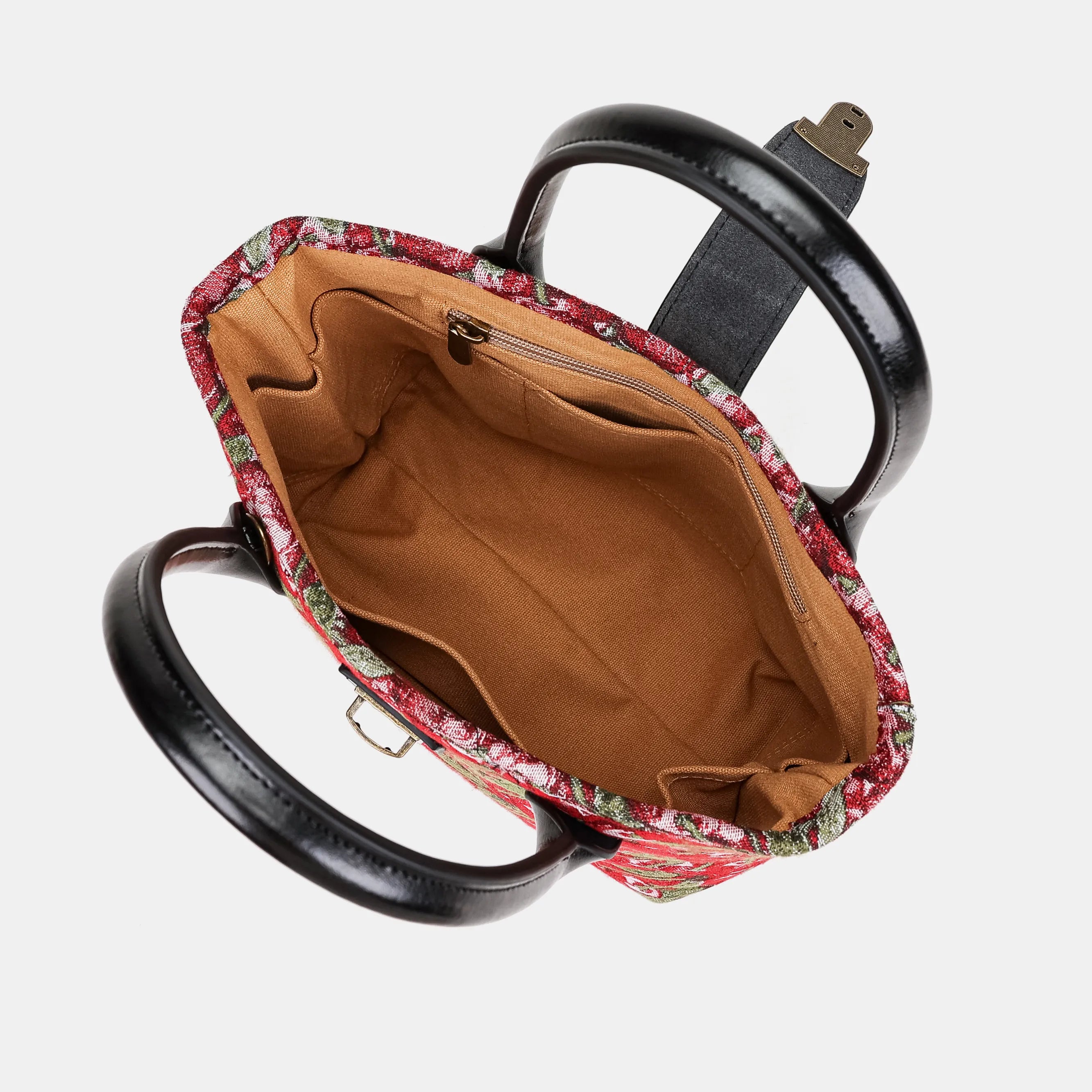 Cherry Cascade Tuck Lock Carpet Satchel of America inside