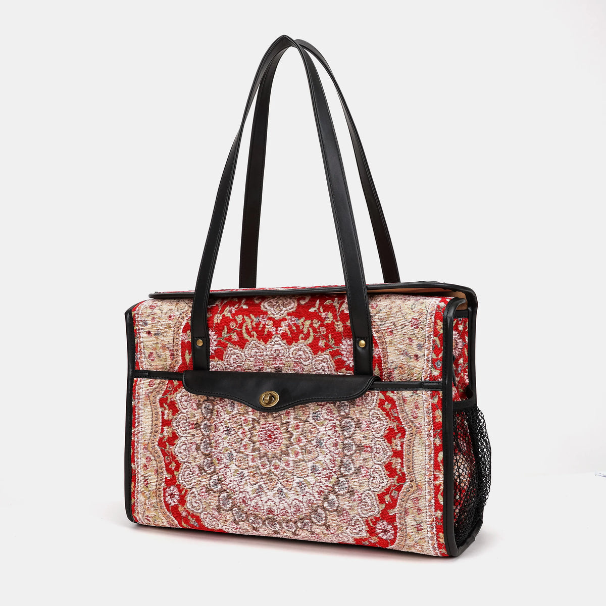 Oriental Red Vintage Carpet Diaper Bag Carpetbag of America front side