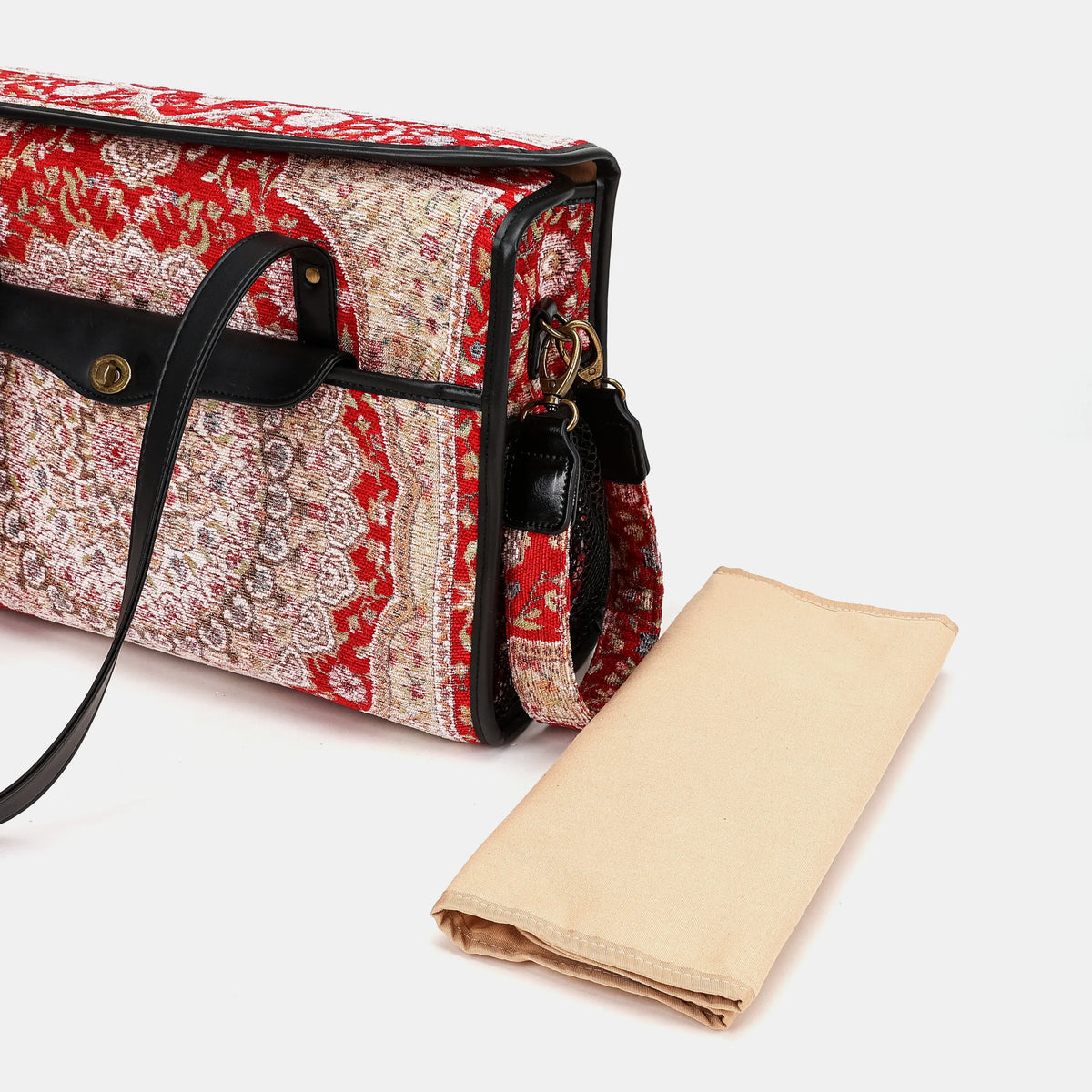 Oriental Red Vintage Carpet Diaper Bag Carpetbag of America changing mat