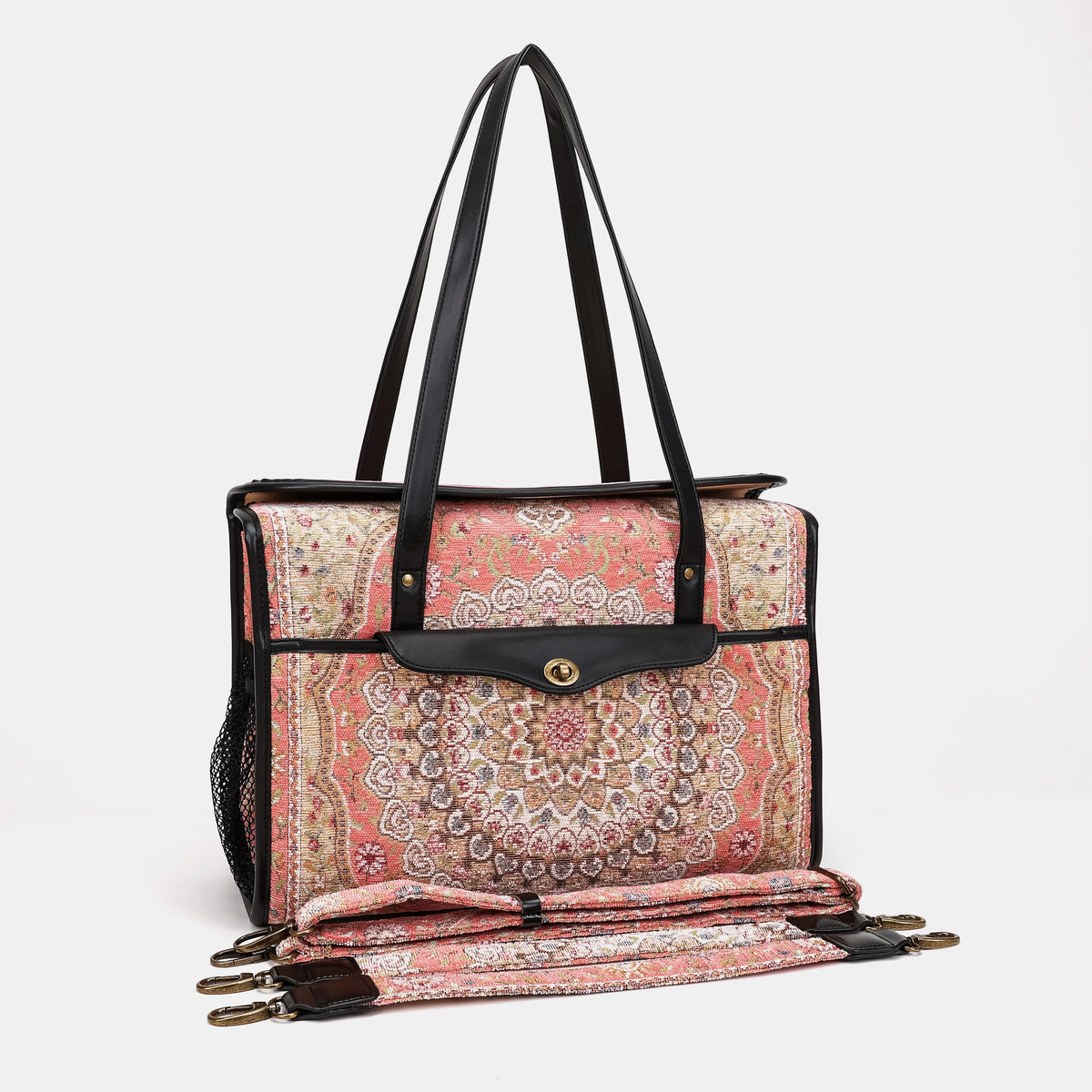 Oriental Pink Vintage Carpet Diaper Bag Carpetbag of America with straps