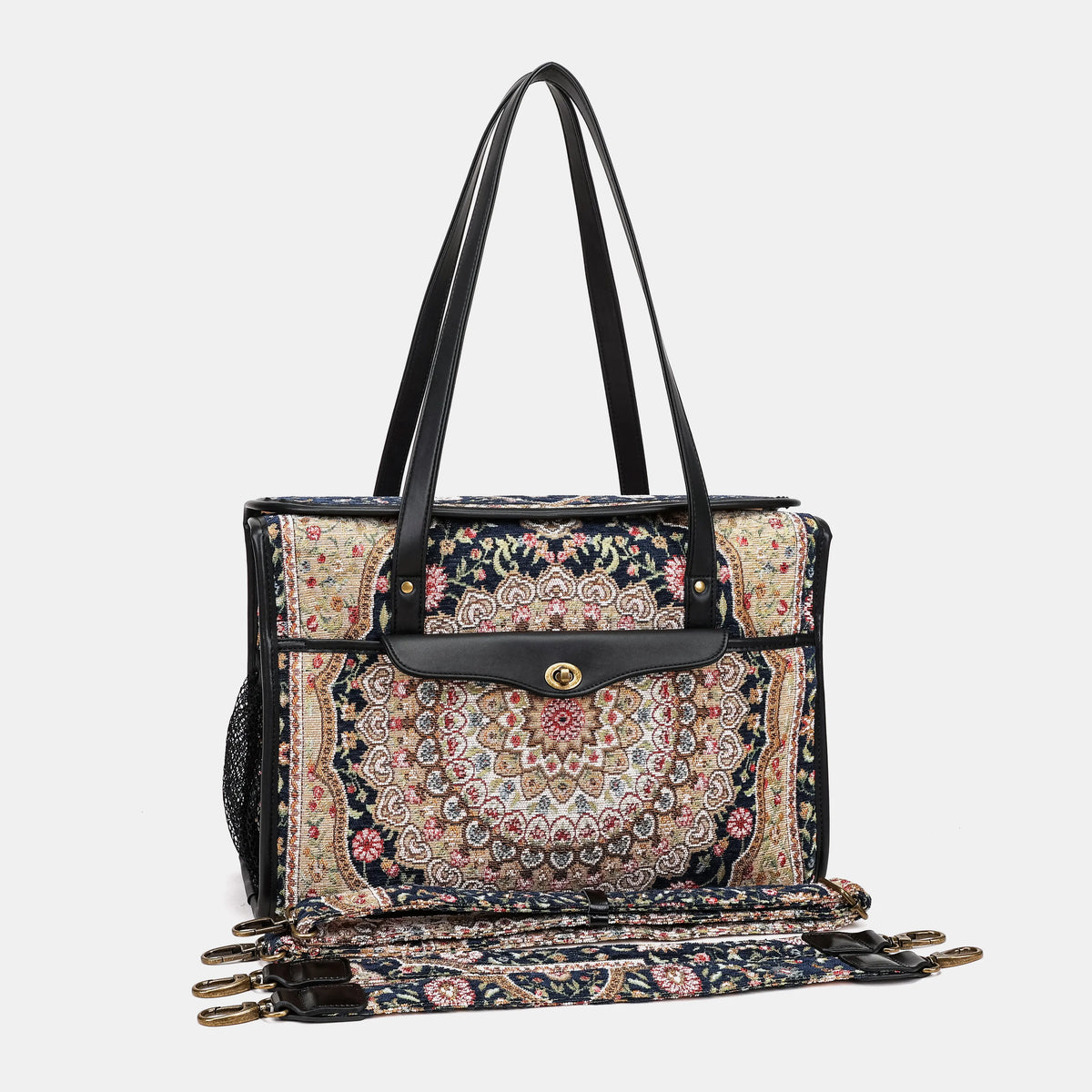 Oriental Navy Vintage Carpet Diaper Bag Carpetbag of America with straps