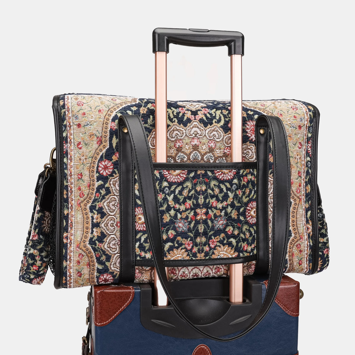 Oriental Navy Vintage Carpet Diaper Bag Carpetbag of America luggage sleeve