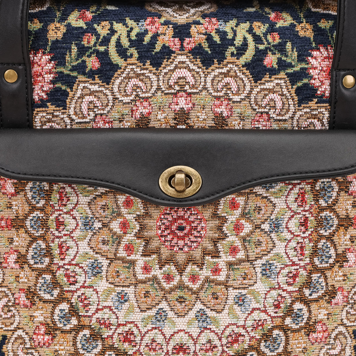 Oriental Navy Vintage Carpet Diaper Bag Carpetbag of America closure