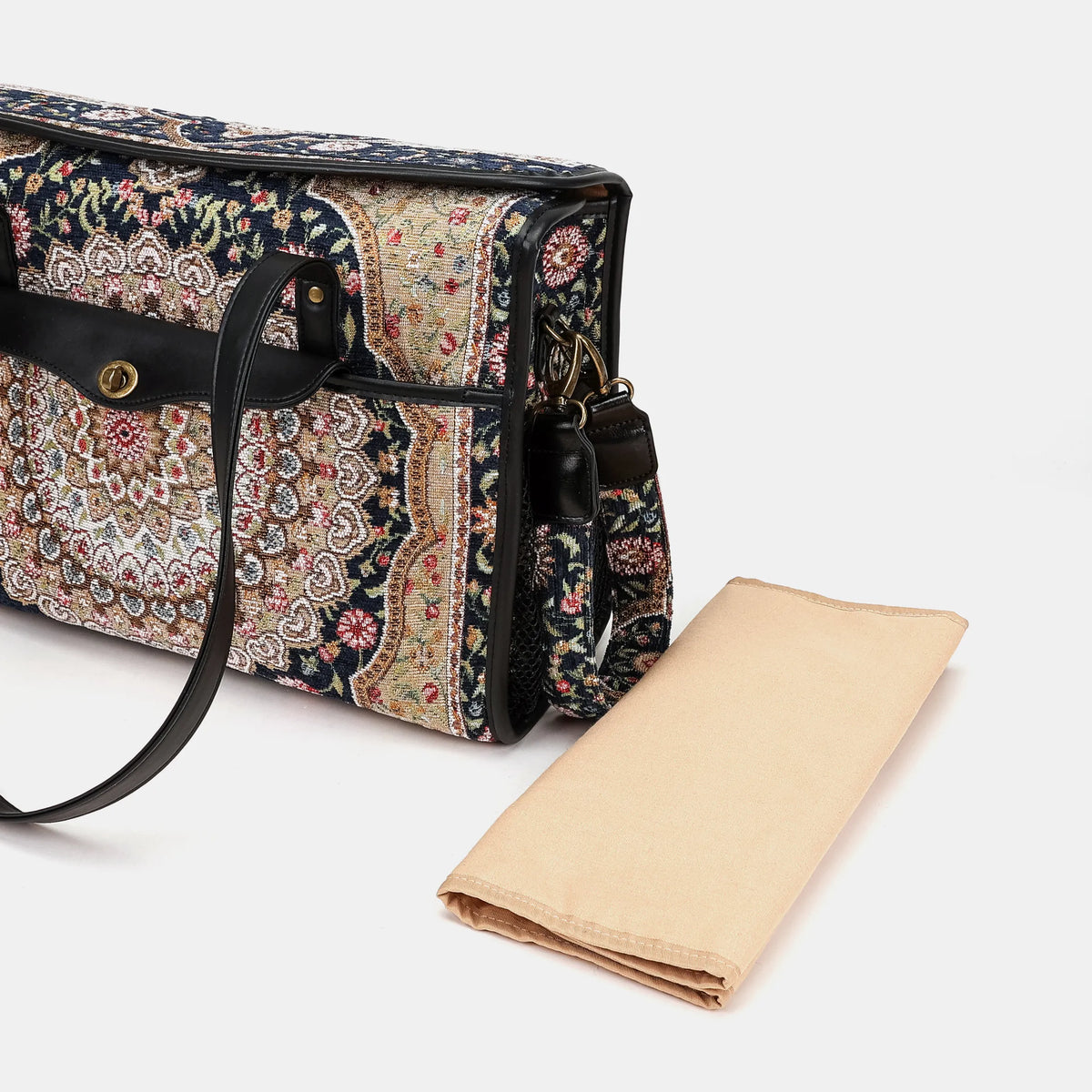 Oriental Navy Vintage Carpet Diaper Bag Carpetbag of America changing mat