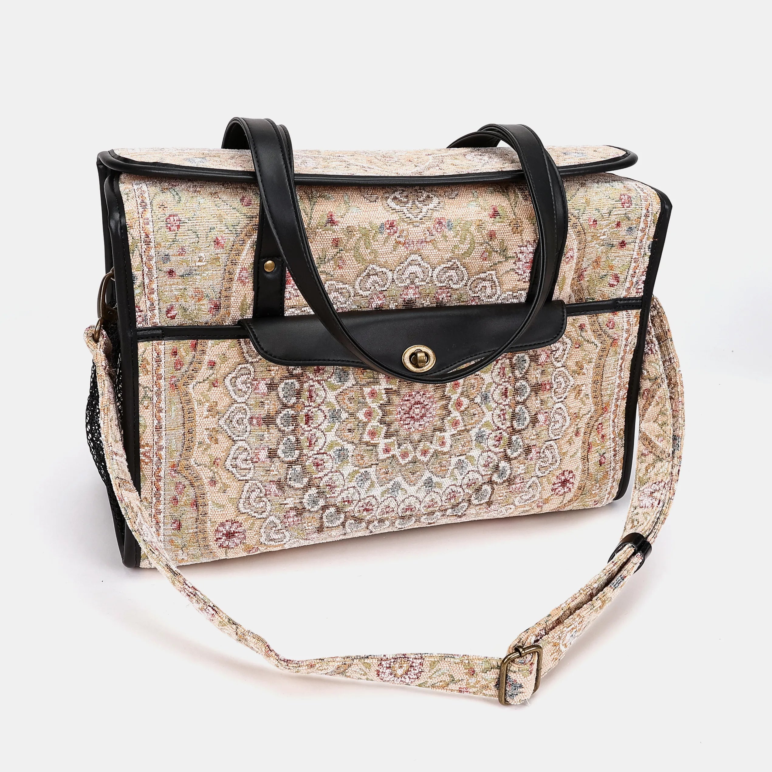 Oriental Beige Vintage Carpet Diaper Bag Carpetbag of America with shoulder strap