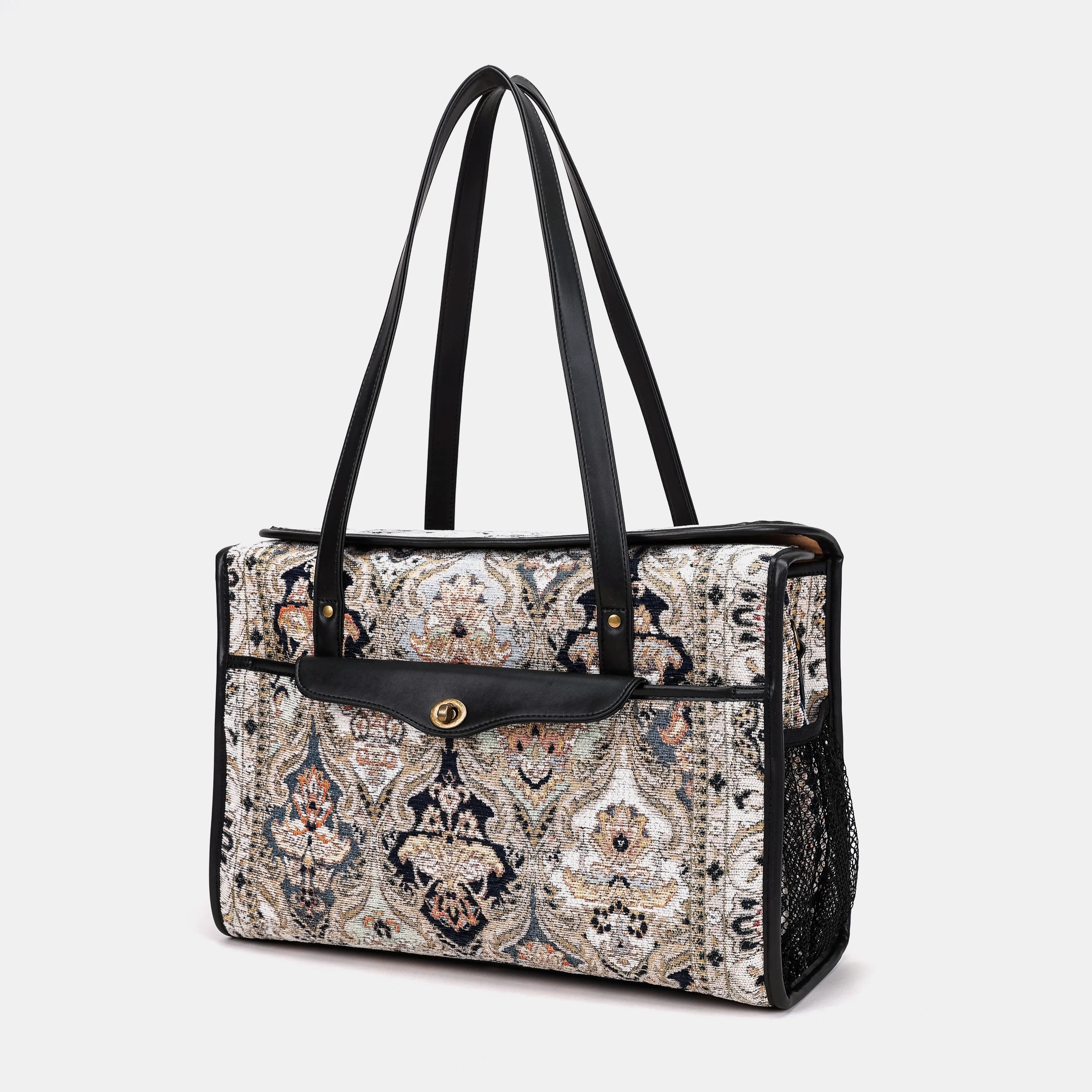 Golden Age Navy Vintage Carpet Diaper Bag Carpetbag of America front side