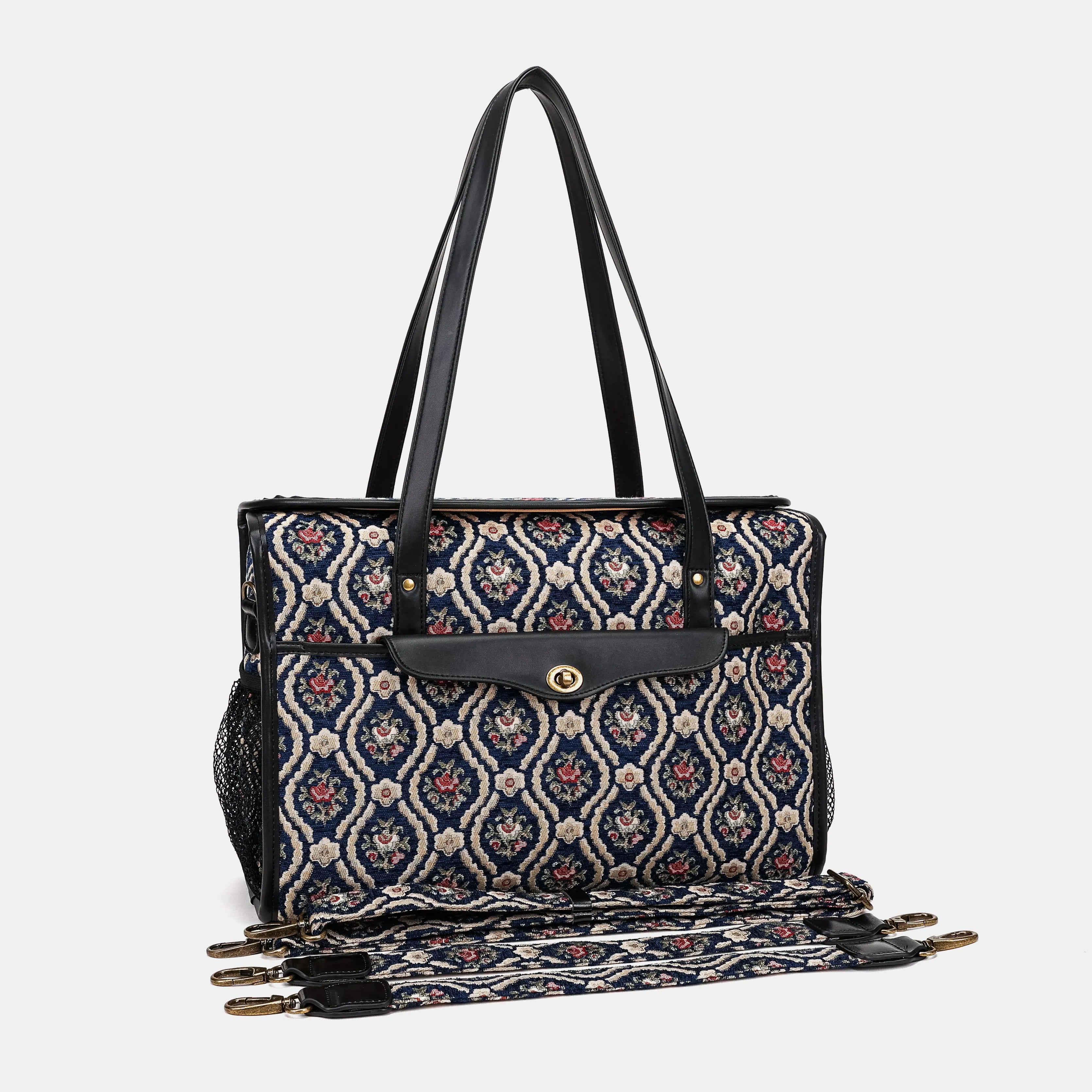 Traditional Blue Vintage Carpet Diaper Bag Carpetbag of America with straps