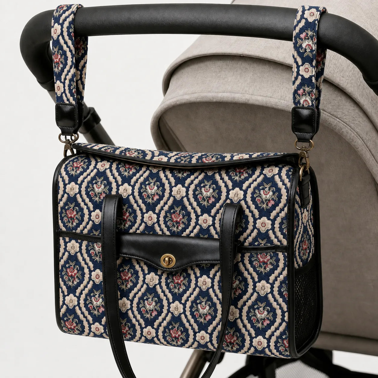 Traditional Blue Vintage Carpet Diaper Bag Carpetbag of America hang