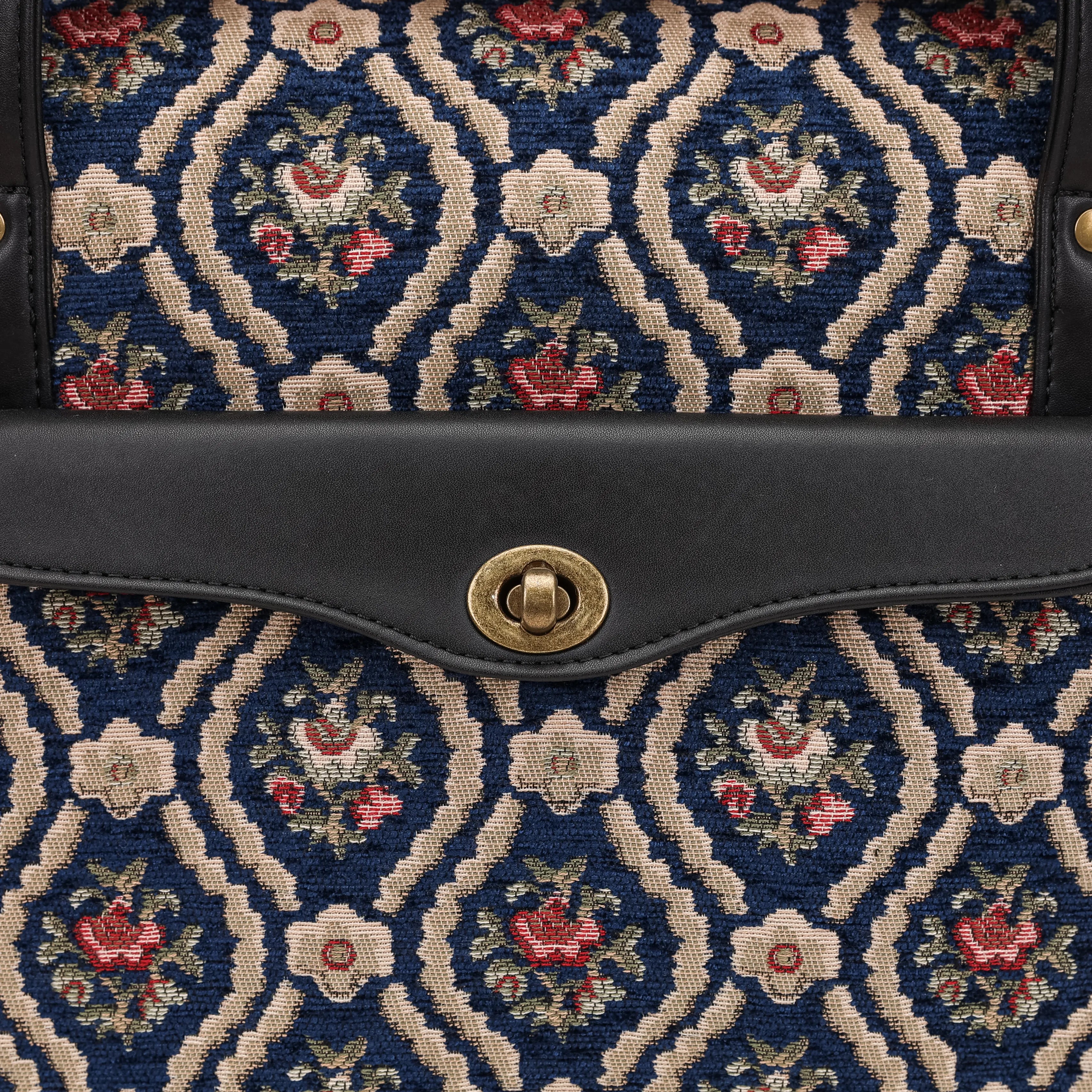 Traditional Blue Vintage Carpet Diaper Bag Carpetbag of America closure