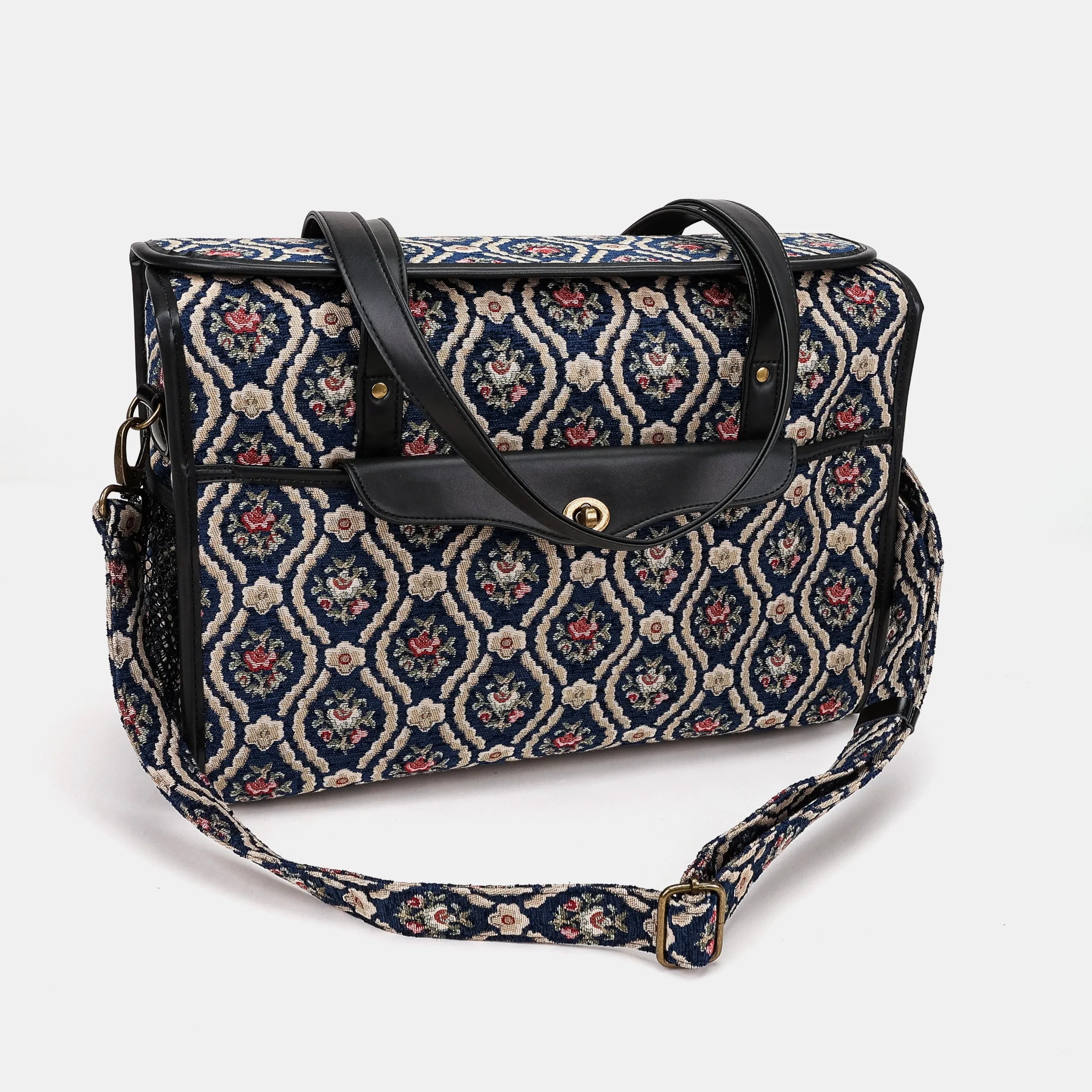 Traditional Blue Vintage Carpet Diaper Bag Carpetbag of America with shoulder strap