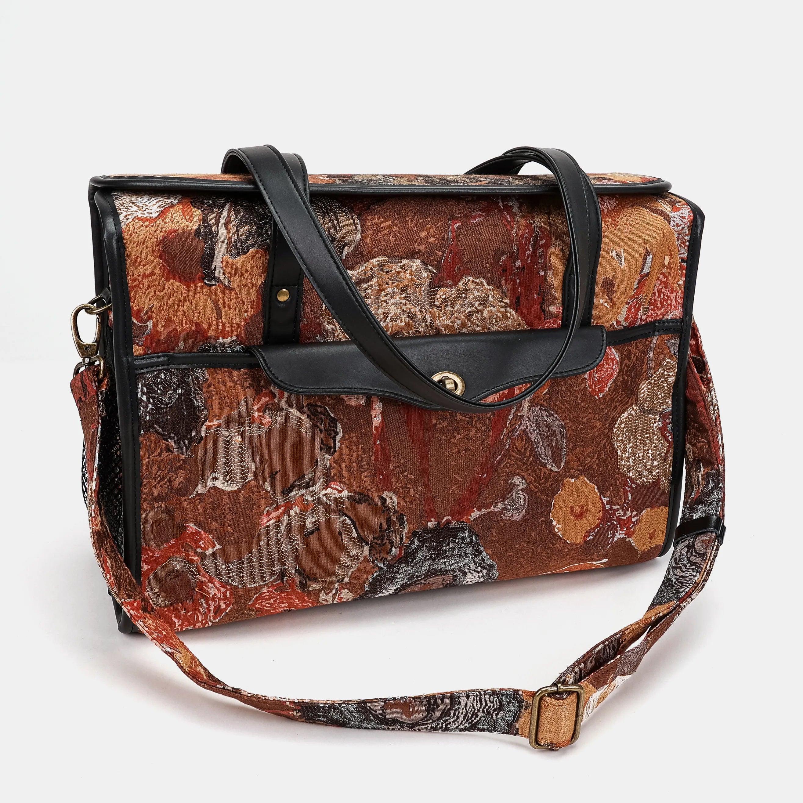 Abstract Brown Vintage Carpet Diaper Bag Carpetbag of America with shoulder strap