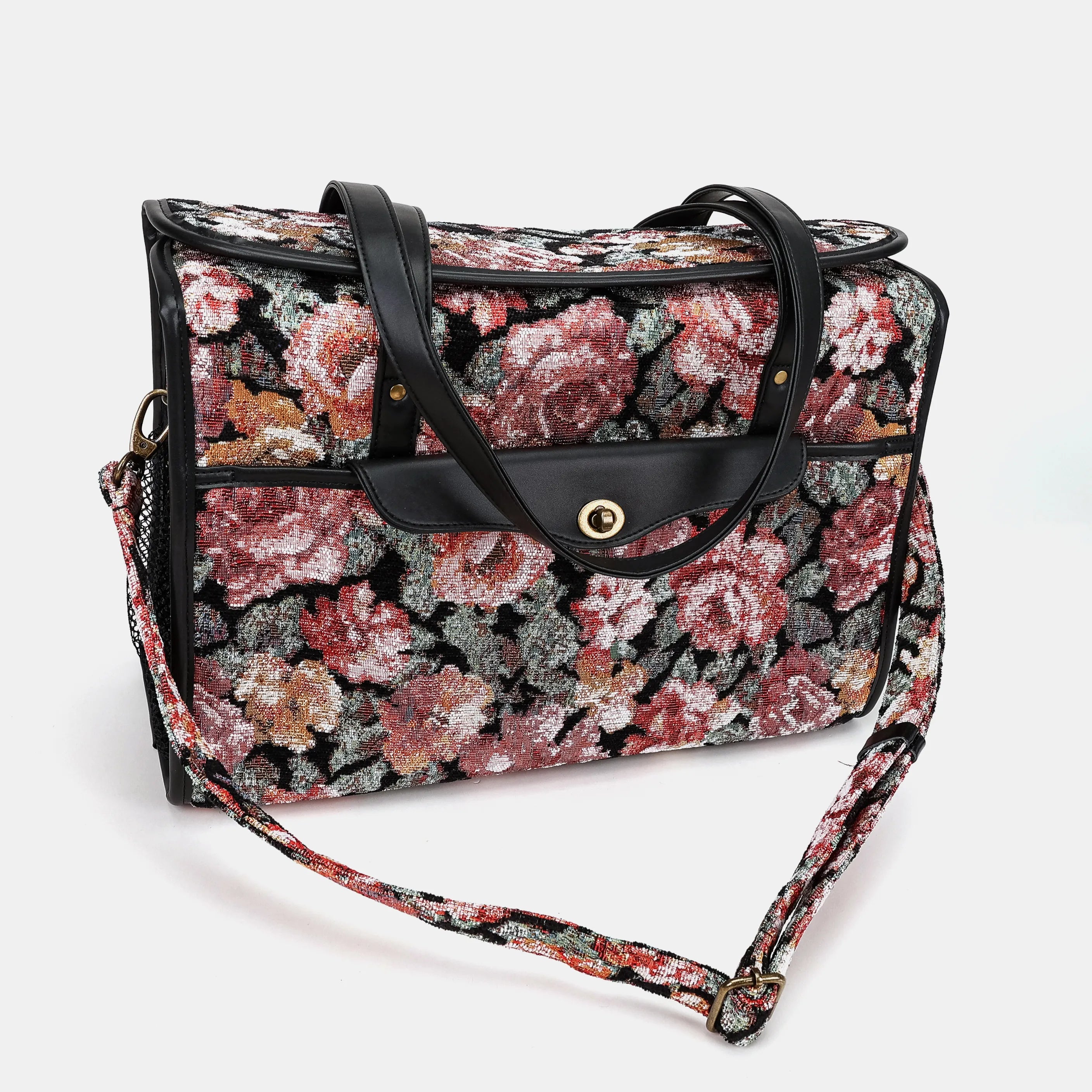Floral Rose Vintage Carpet Diaper Bag Carpetbag of America with shoulder strap