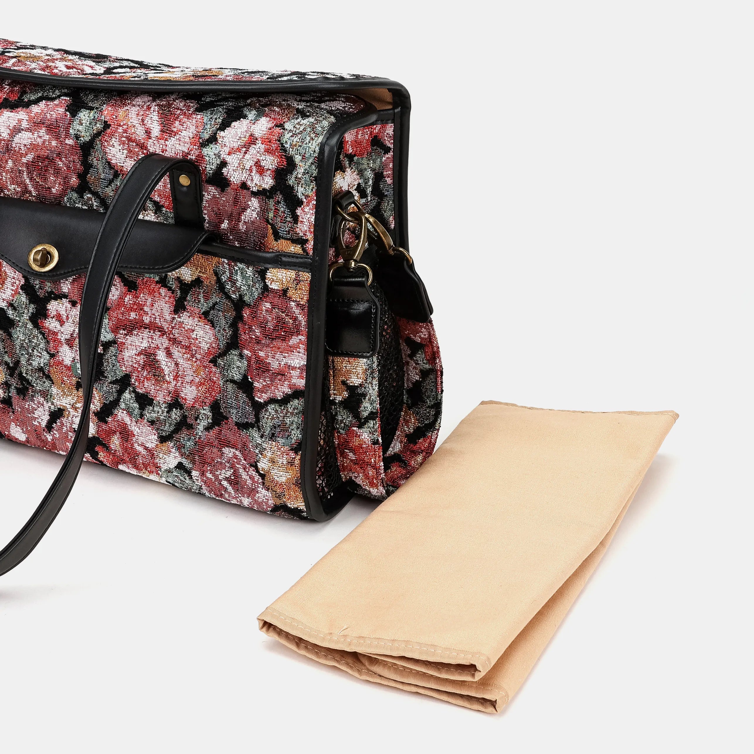Floral Rose Vintage Carpet Diaper Bag Carpetbag of America changing mat
