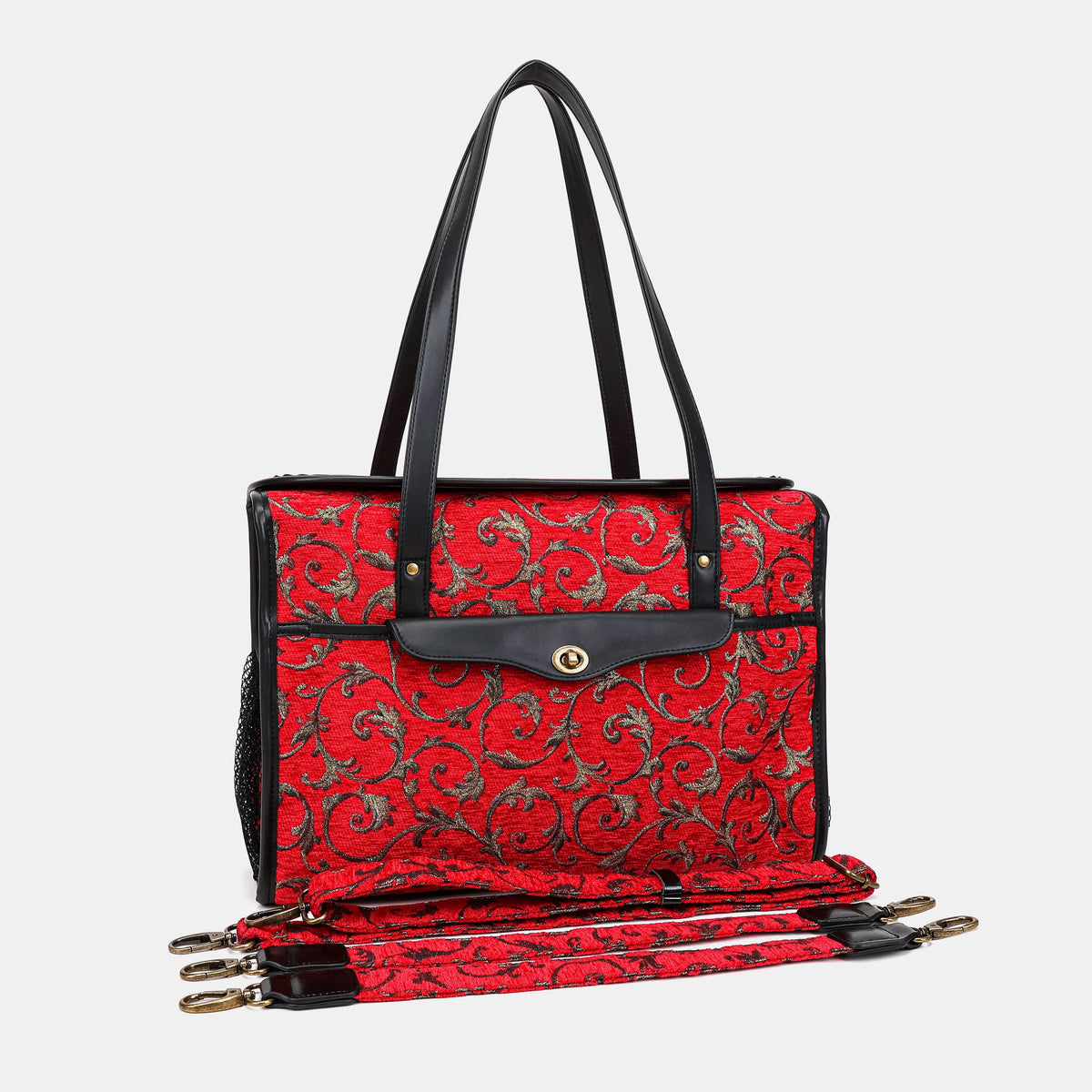 Vintage Scroll Red Vintage Carpet Diaper Bag Carpetbag of America with straps